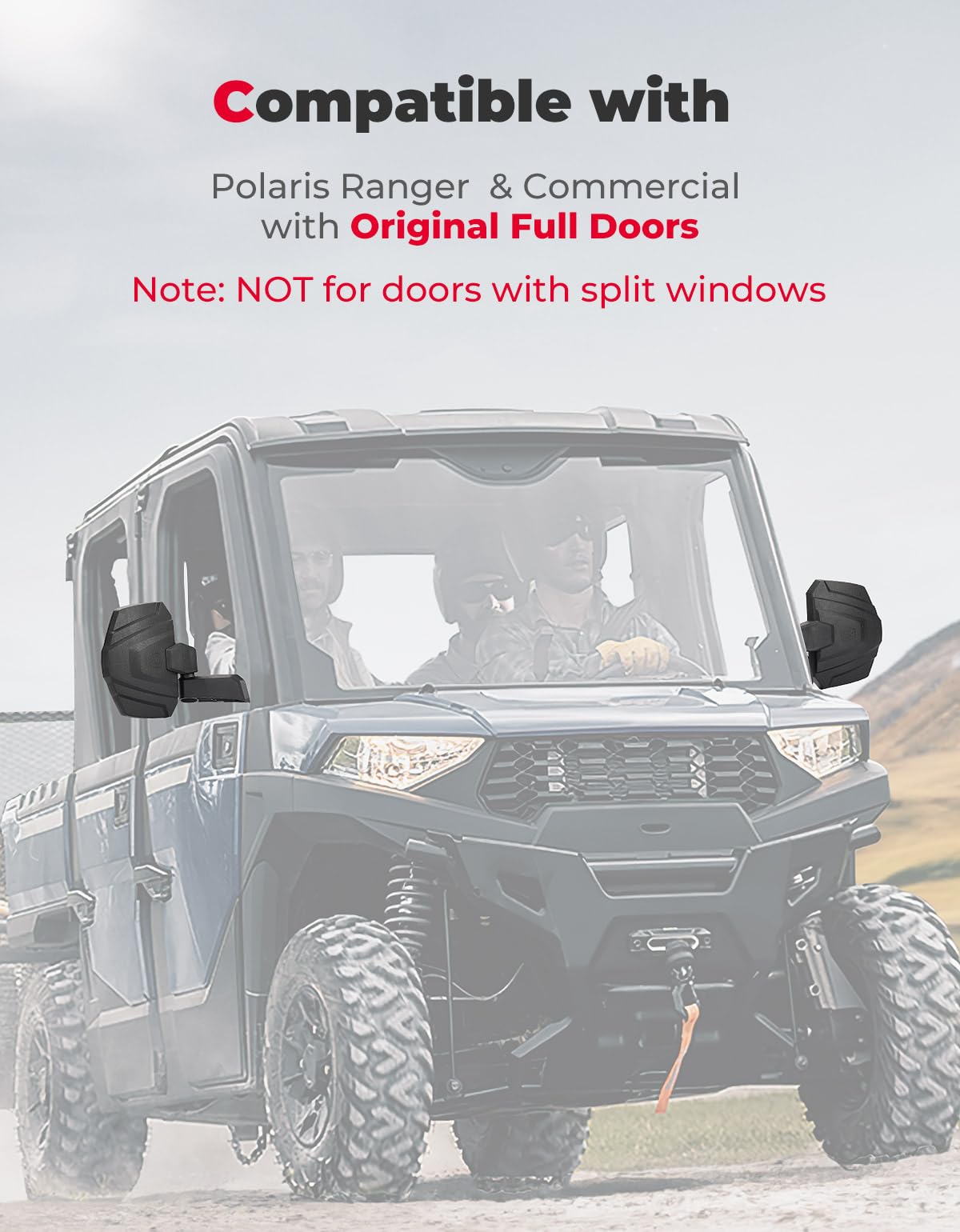 Kemimoto Upgraded Door Mounted Side Mirrors, Large Size Door Mirrors Compatible With Polaris Ranger 1000 570 Northstar Xp Sp, Co