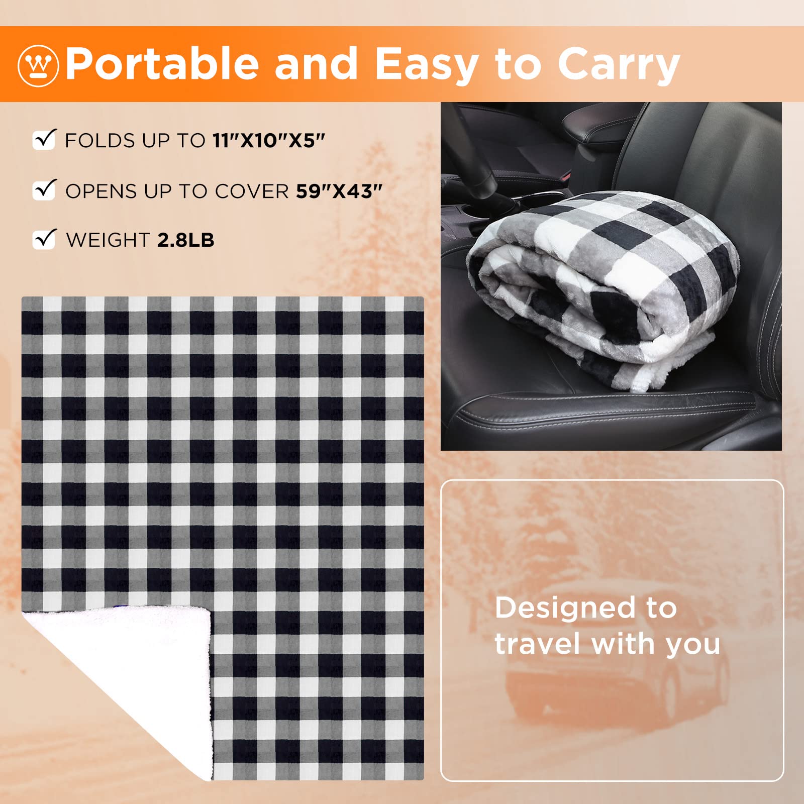 Westinghouse Heated Car Blanket, 12-Volt Electric Blanket For Car, Truck, Suv, Rv, Portable Heated Throw For Camping, Grey Buffa