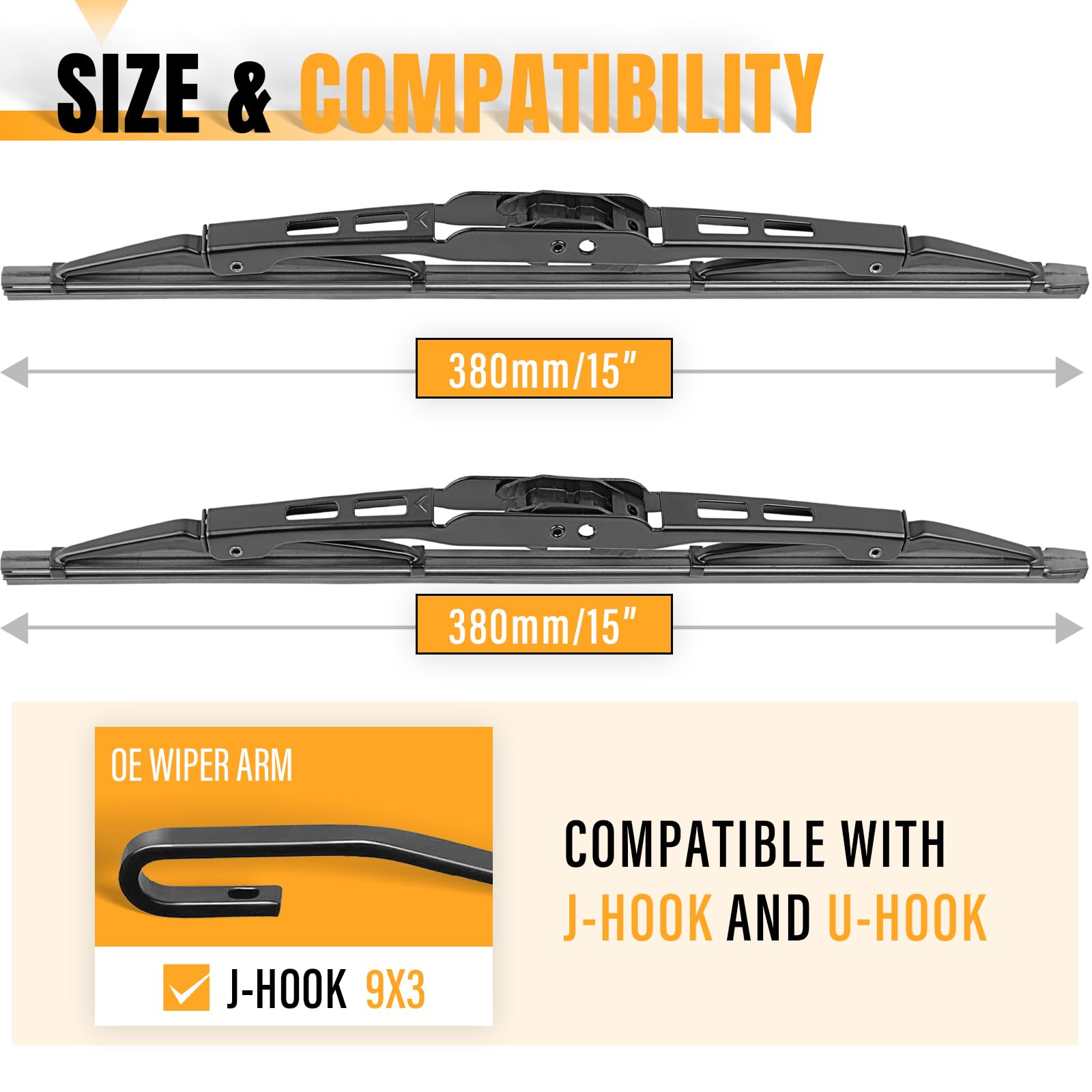 Autoboo Replacement For Jeep Wrangler Front Windshield Wiper Blades 2007-2017- Wiper Blade 15 +15 Inch (Set Of 2)