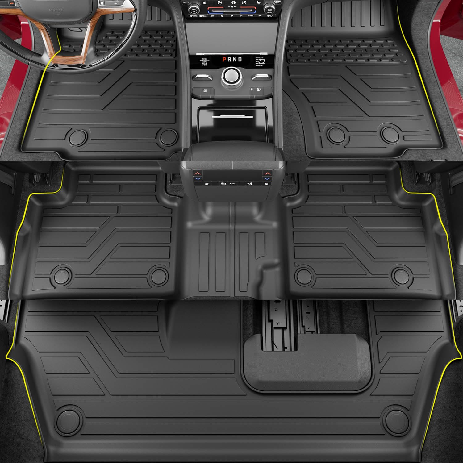 powoq 7 Seats Floor Mat Set for 2021-2025 Jeep Grand Cherokee L - TPE Cargo & Backrest Mats - Compatible with Grand Cherokee L