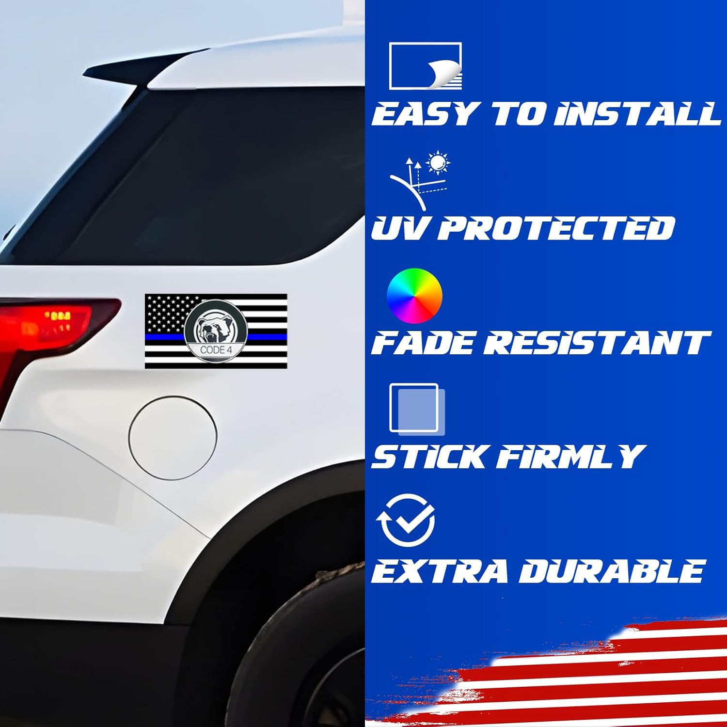 3PCS Thin Blue line Sticker Code 4, Thin Blue Line Skull Decal, Police Support Stickers, American Flag Thin Blue Line Decal, for