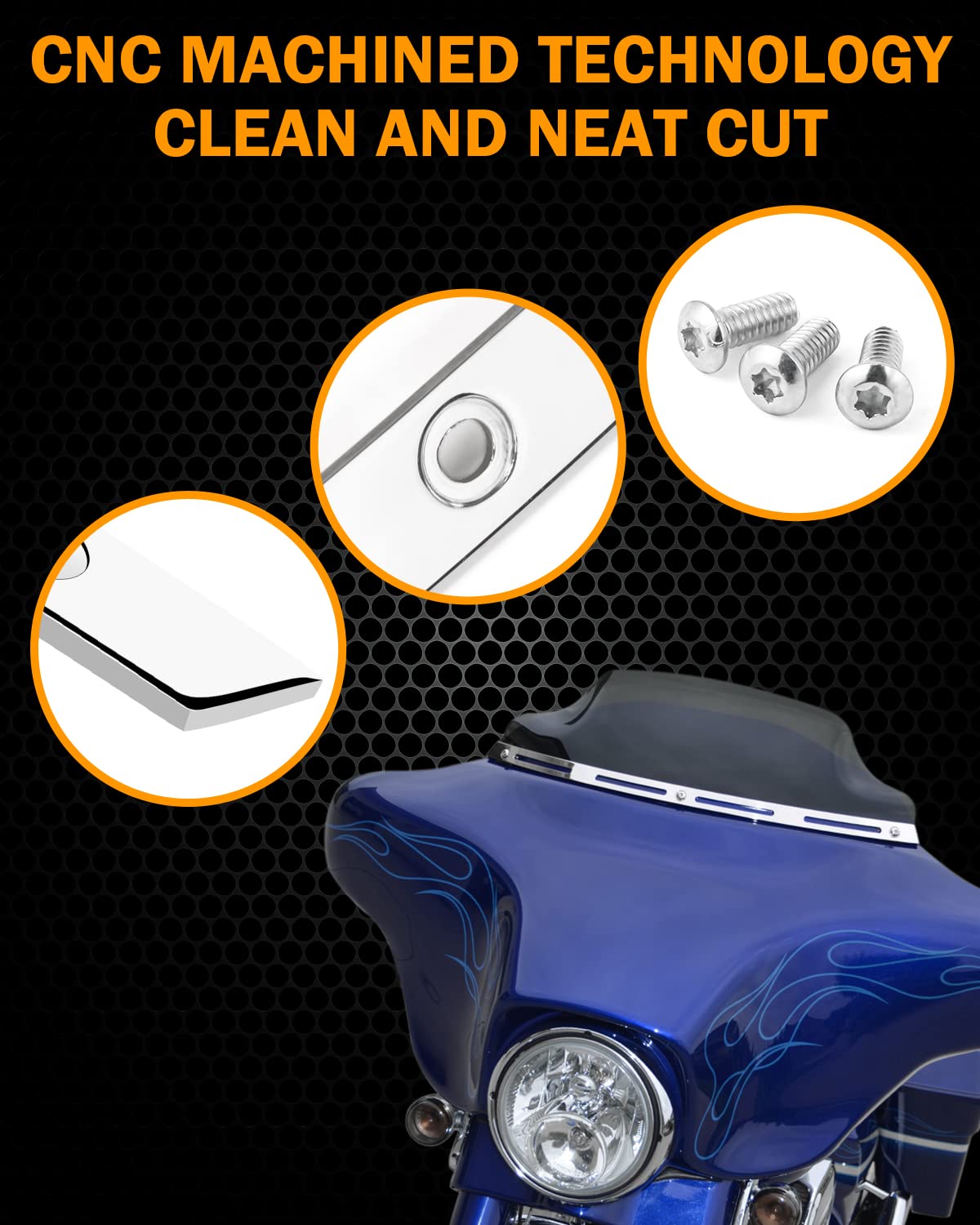 Pbymt Polished Stainless Slotted Batwing Windshield Trim Chrome Compatible For Harley Tri Electra Street Glide Ultra Limited 1996-2013