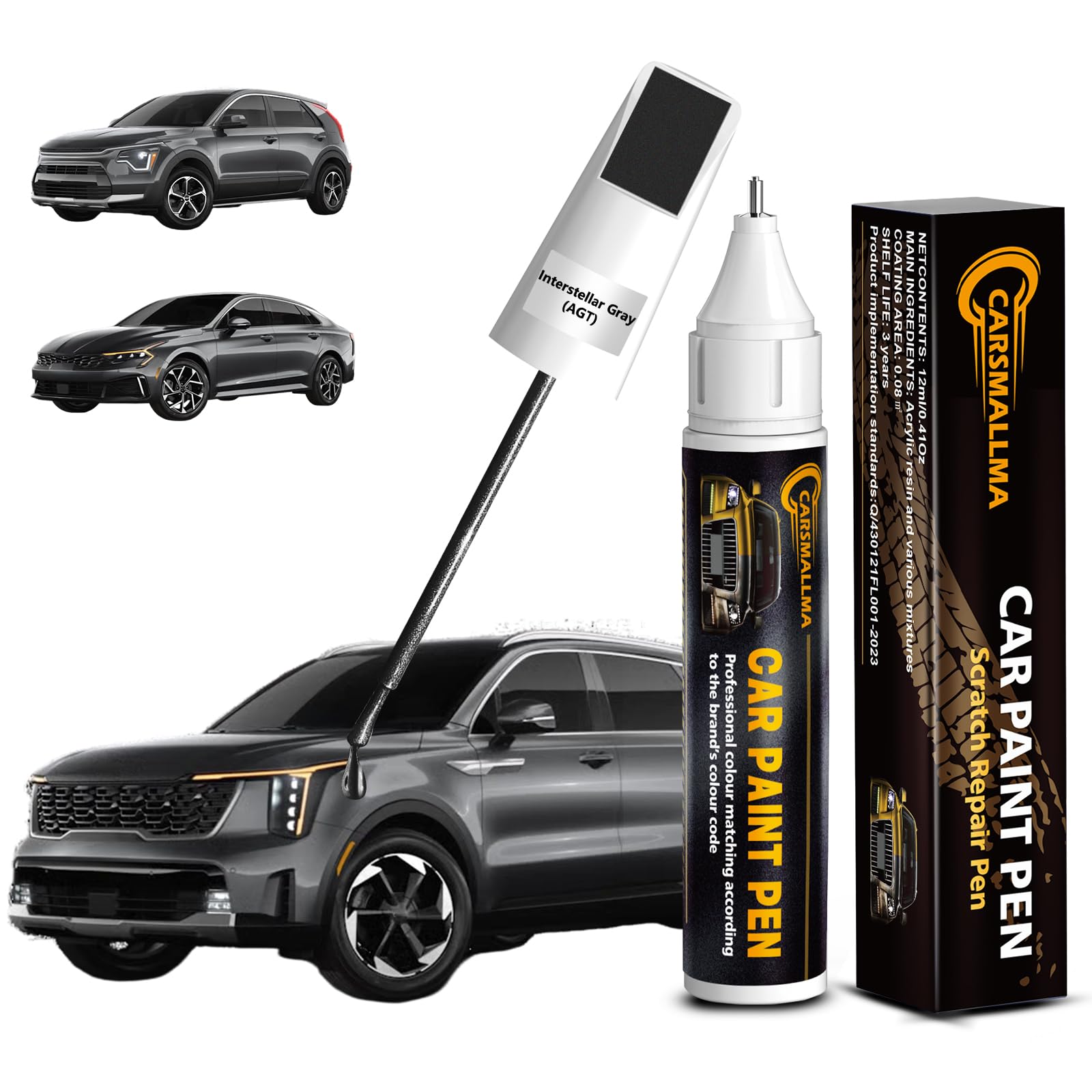carsmallma Interstellar Gray(AGT) Car Touch Up Paint for Kia, Color Accurate Car Paint Scratch Repair Pen Kit Quick & Easy Fix V