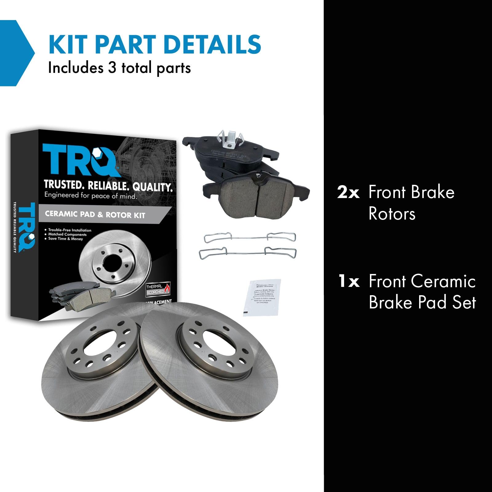 Trq Front Brake Pad & Rotor Kit Brake Pads Brake Rotor Ceramic Compatible With 2003-2011 Saab 9-3 2010 9-3X