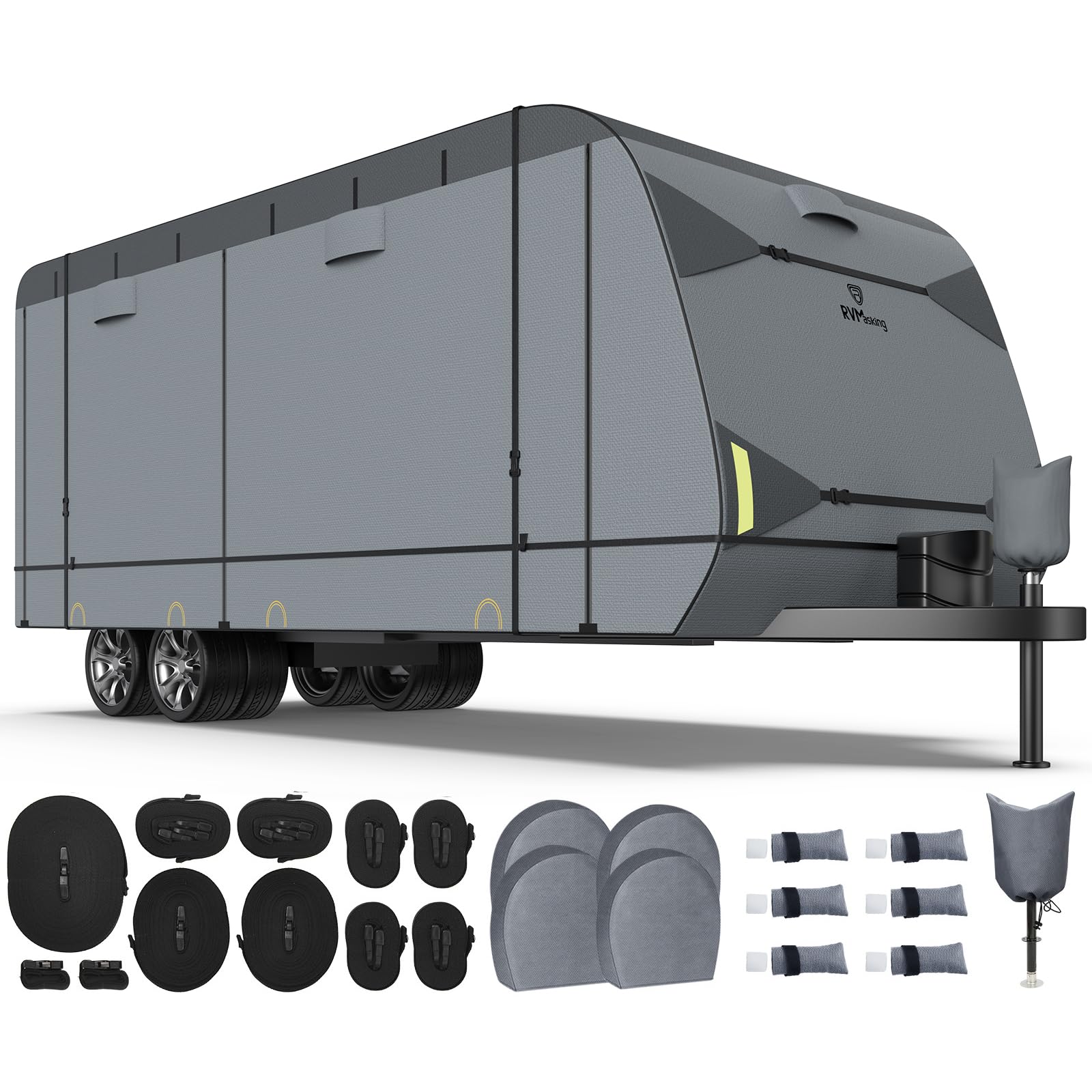 Rvmasking Rv Cover, Heavy Duty 7 Layers Travel Trailer Cover With 4 Tire Covers For 18'1''-20', Windproof Rip-Stop Anti-Uv Campe