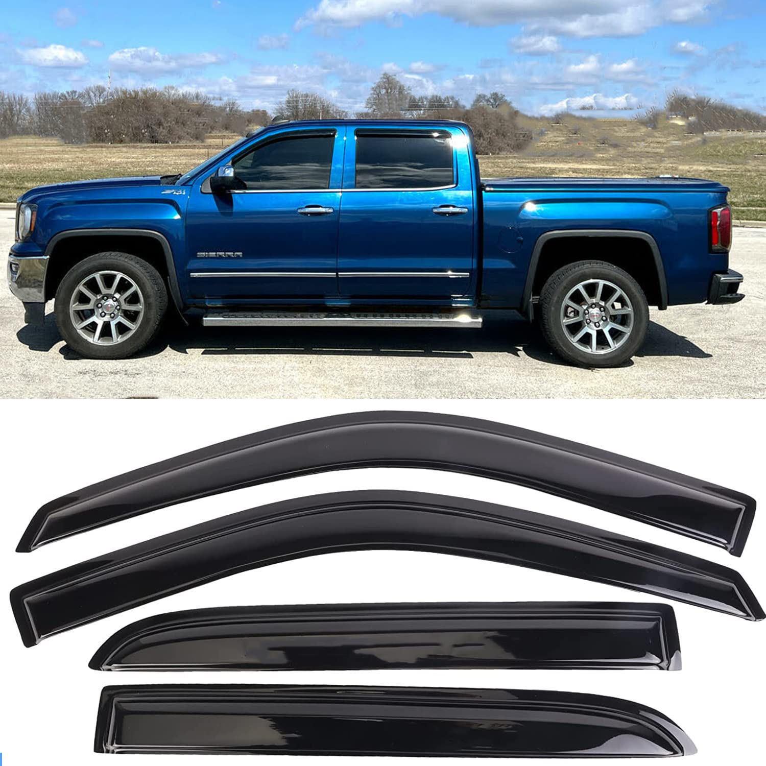 Rain Guards Window Visors Side Car Wind Deflectors For Truck 1999-2006 Silverado & Sierra 1500/2500/3500/2500 Hd Extended Cab,07