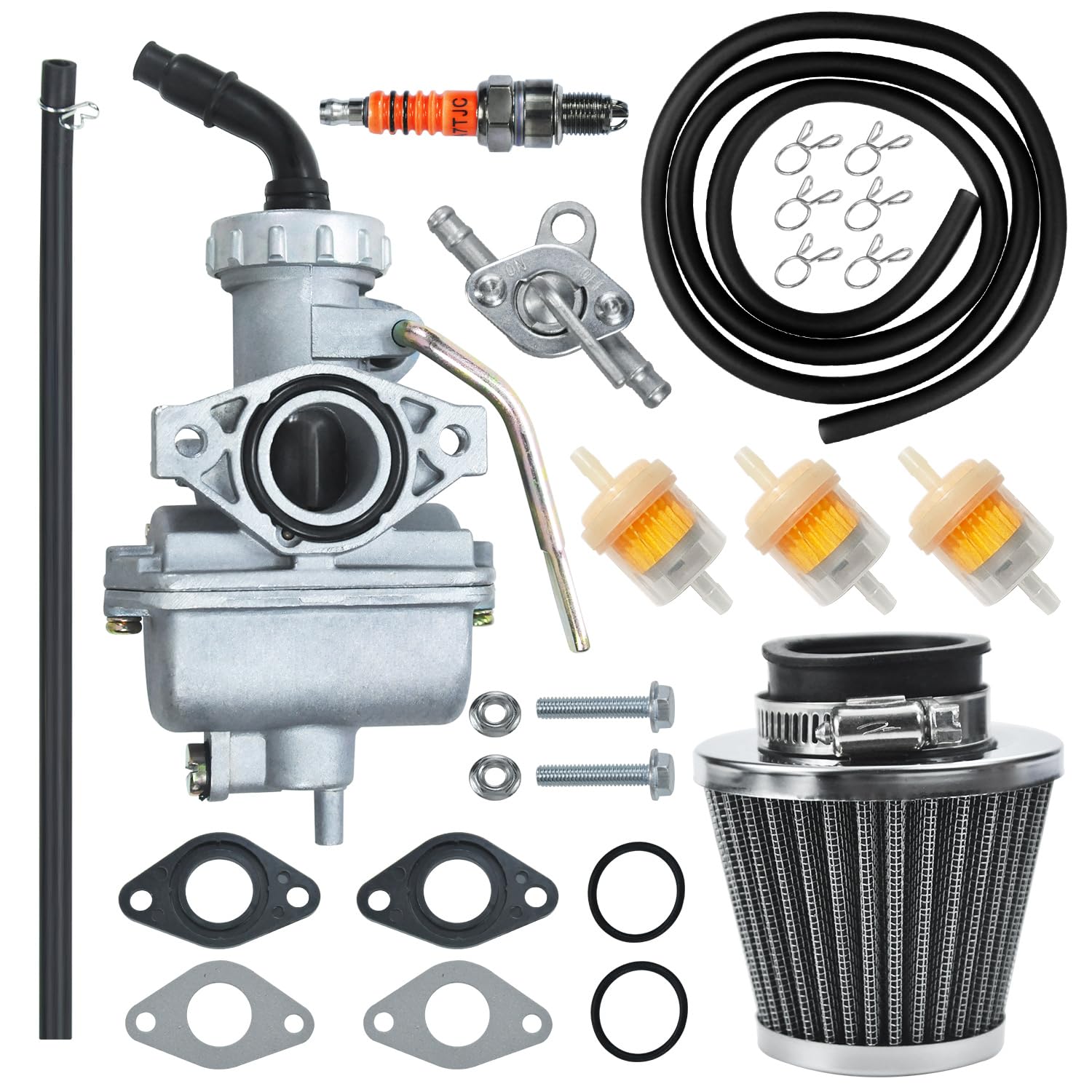 Holato Pz20 Carburetor Carb Air Filter Fuel Line Kit For 50Cc-125Cc Taotao Ata-110B 125D Boulder B1 T-Force Coolster Apollo Kazuma Kids Atv Four Wheeler Quad Xr70 Xr80 Crf70 Crf80F Dirt Pit Bike Black
