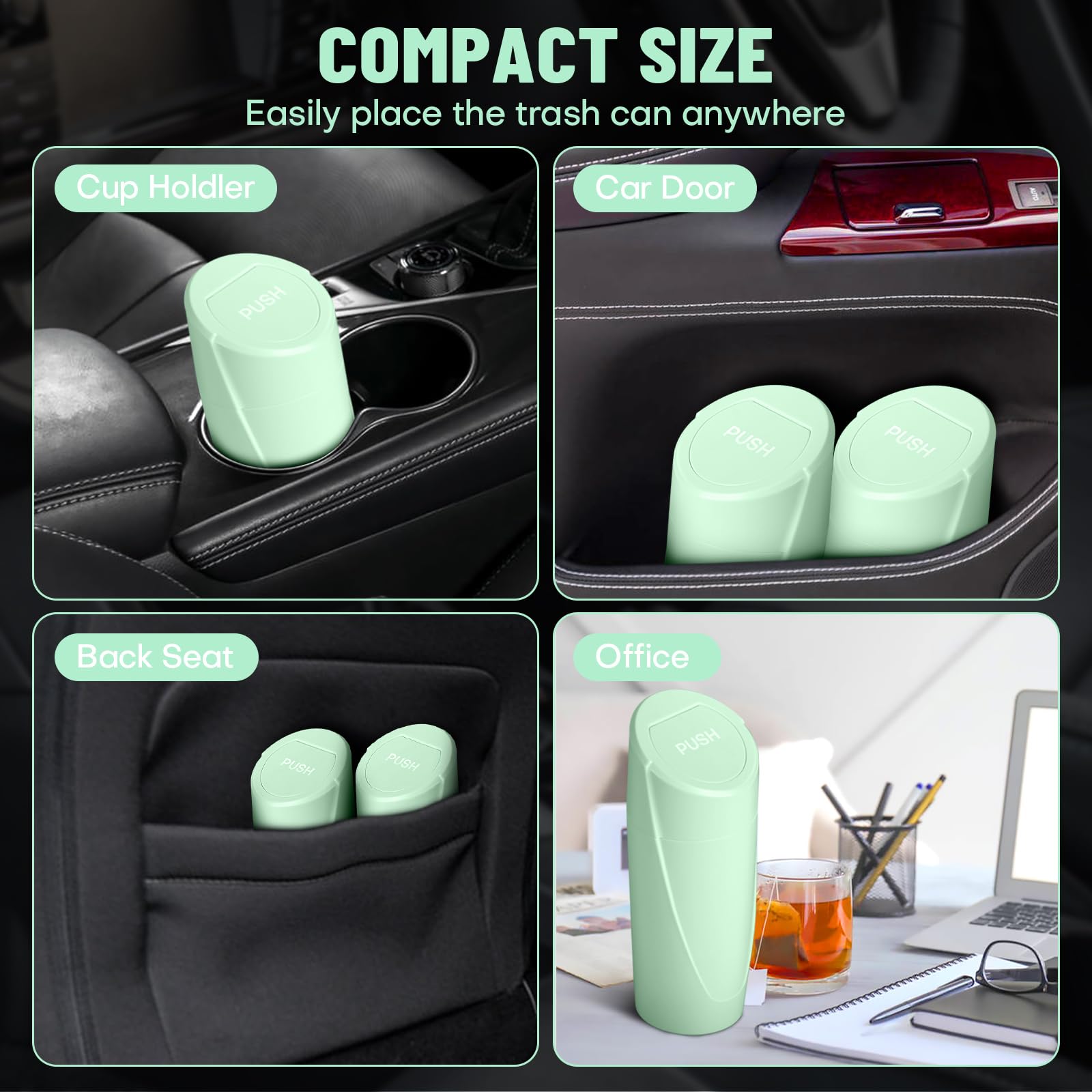 Sglrt Car Trash Can Bin With Lid - Car Garbage Can Cup Holder - Green Mini Leakproof Vehicle Trash Garbage Can Bin With 20Pcs Tr