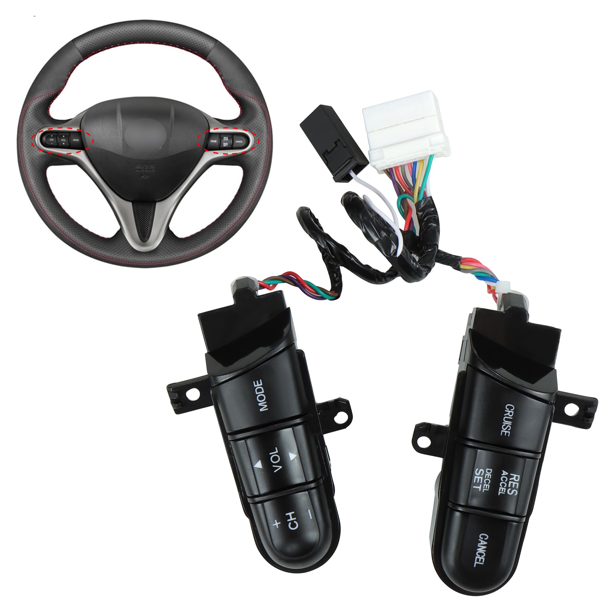 Husuku Steering Wheel Mounted Cruise Control Switch Buttons Kit Replacement Fit For 2006 2007 2008 Honda Civic Replace 36770-Sva