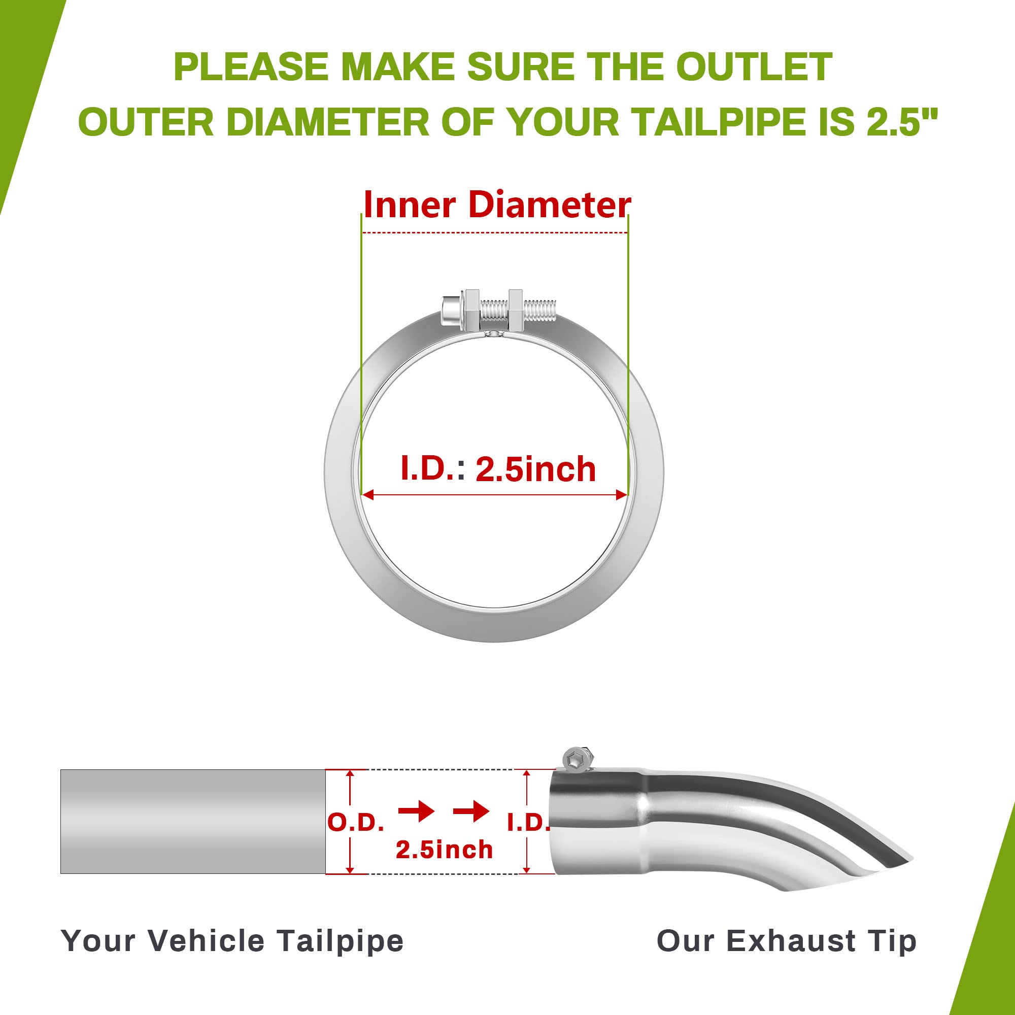 AUTOSAVER88 2.5" Inlet Exhaust Tip - Stainless Steel Chrome-Plated, 9" Long, Universal Fit for 2.5" Tailpipe, Model HAAU4