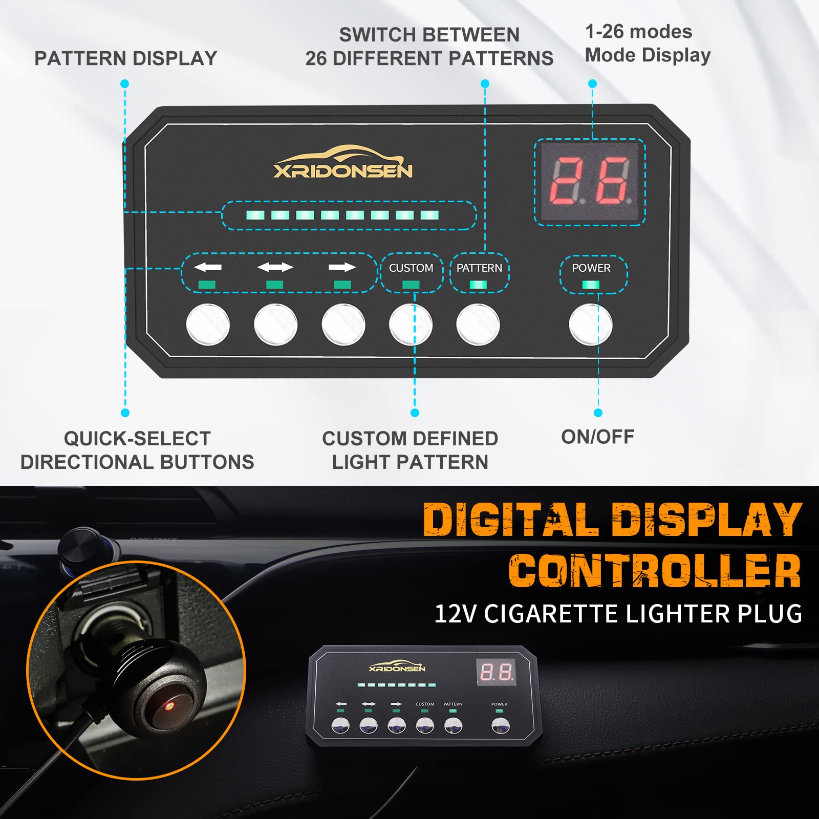 XRIDONSEN 35 Traffic Advisor Light Bar - 144 LED Amber/White Emergency Strobe Lights w/Directional Arrows for Trucks & Construction Vehicles