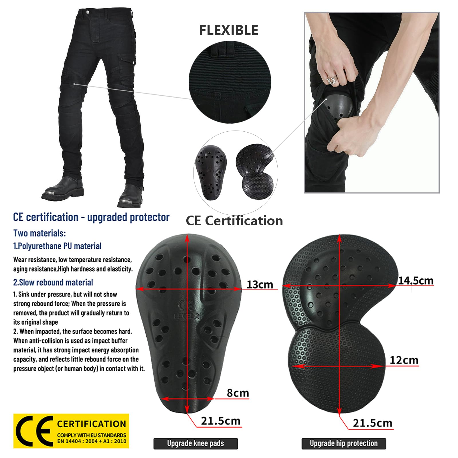 LOMENG mens Motorcycle Pants Motorbike Riding Denim Jeans Biker Motocross CE Removable Armored, Black1, 32 Regular