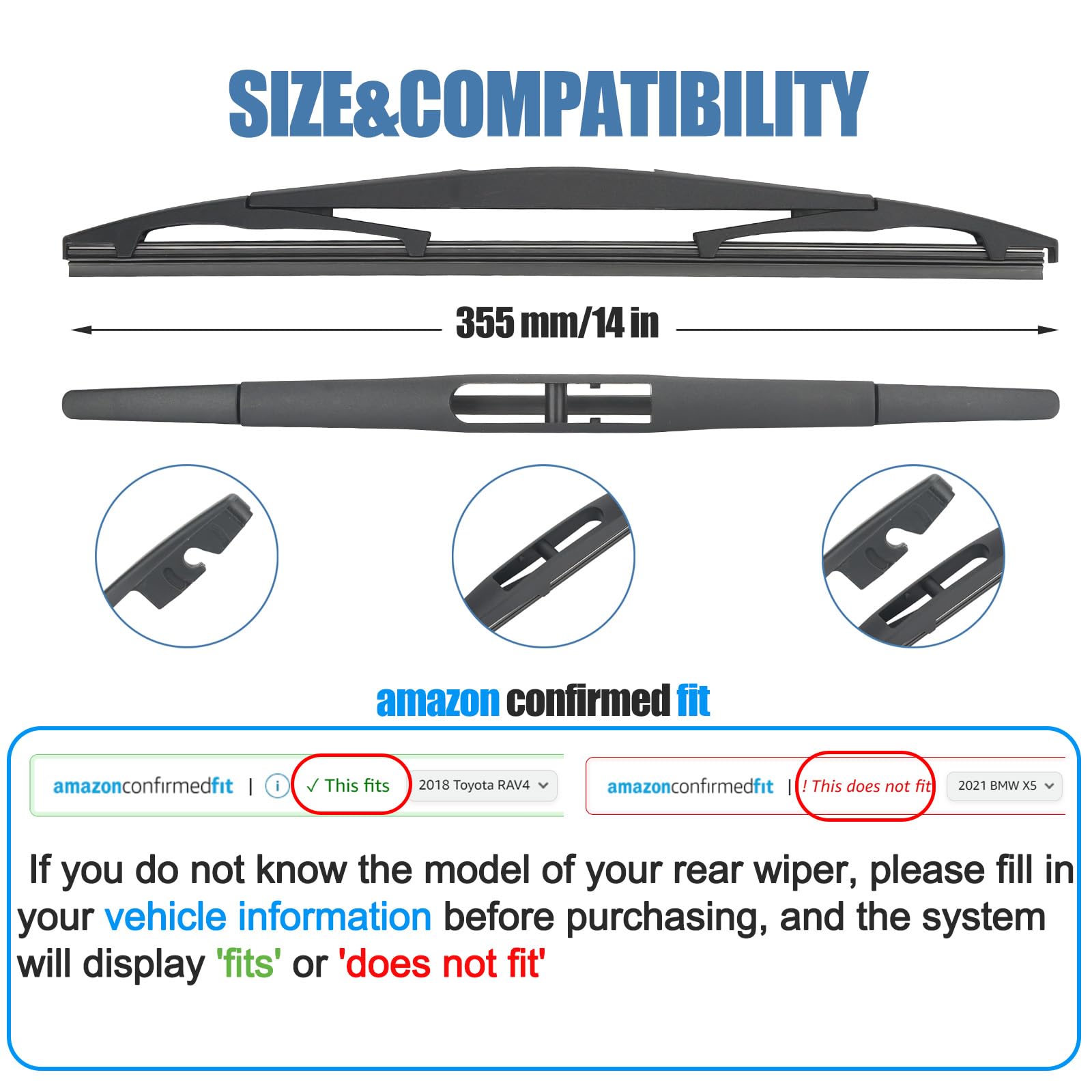 14'' Rear Wiper Blade, Replacement Back Windshield Wiper Blades For Subaru Forester 2024-2006 Ascent 23-19 Impreza 07-04 Legacy