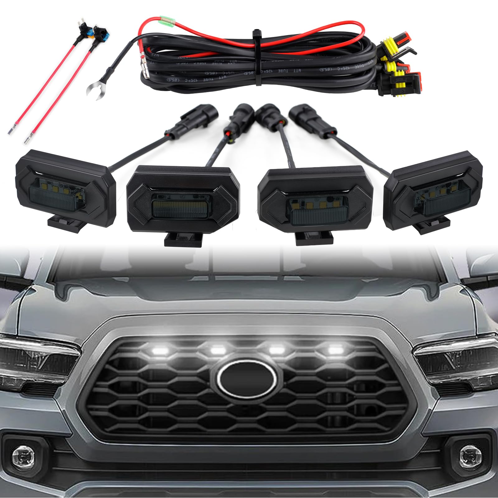 SEVEN SPARTA LED Grill Lights for Toyota Tacoma 2020-2023, Multi-Color, Model SZ10840, 4 PCS, Plastic, OEM Replacement