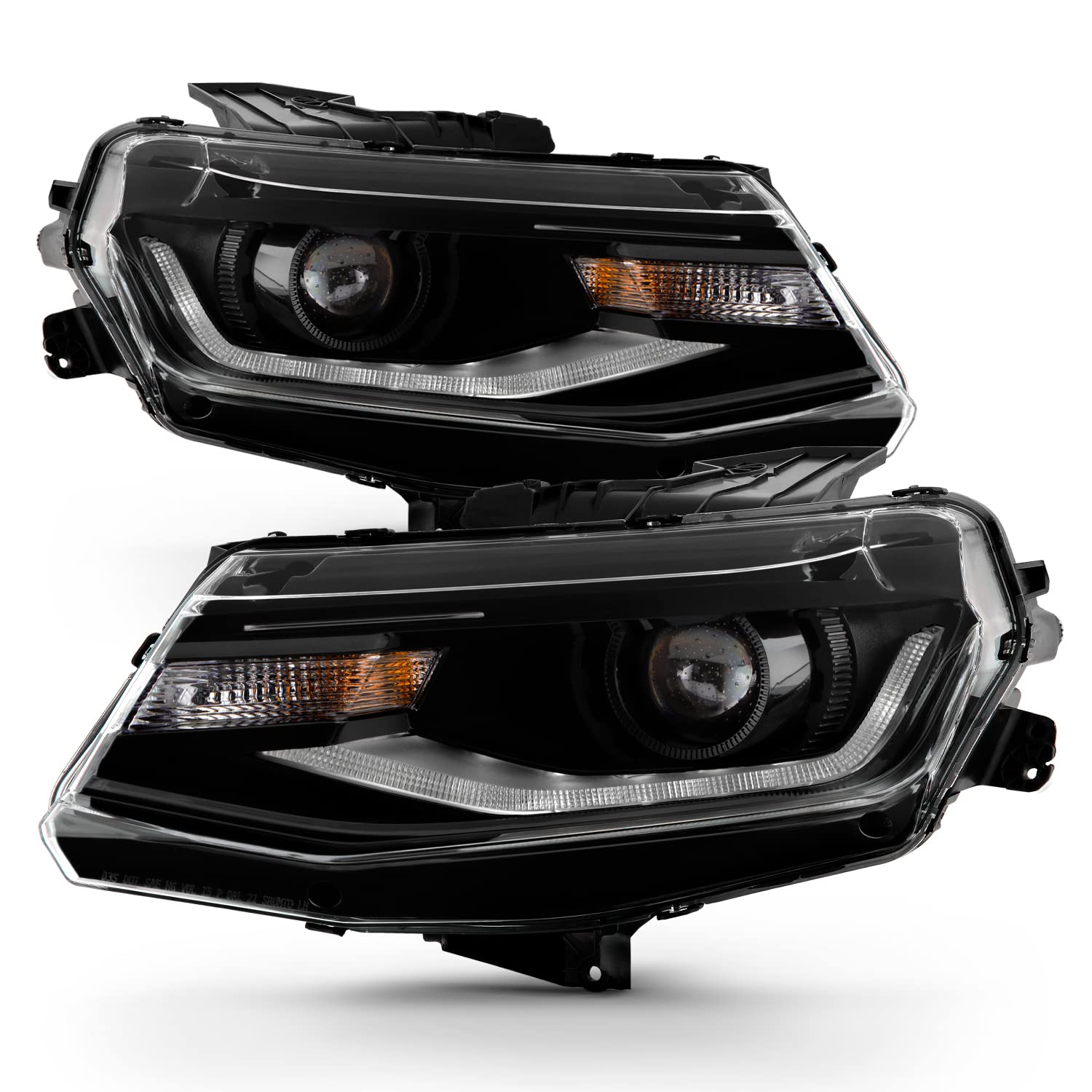 AKKON - Fit 2016-2018 Chevy Camaro 2019-2023 ZL1 [HID/Xenon] Black Projector Headlight Pair Driver+Passenger w/LED Tube Running