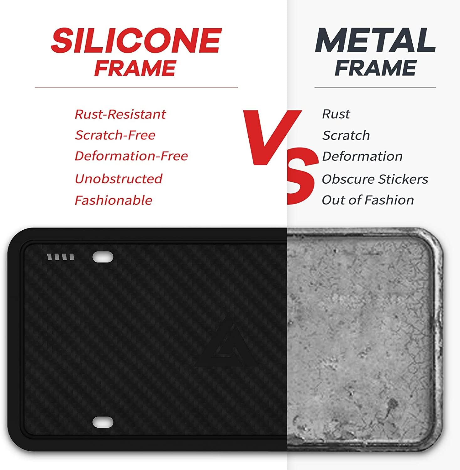 Aujen Silicone License Plate Frames - 2 Pack Black Side-Opening License Bracket Holder With Easy Installation, License Plate Cov