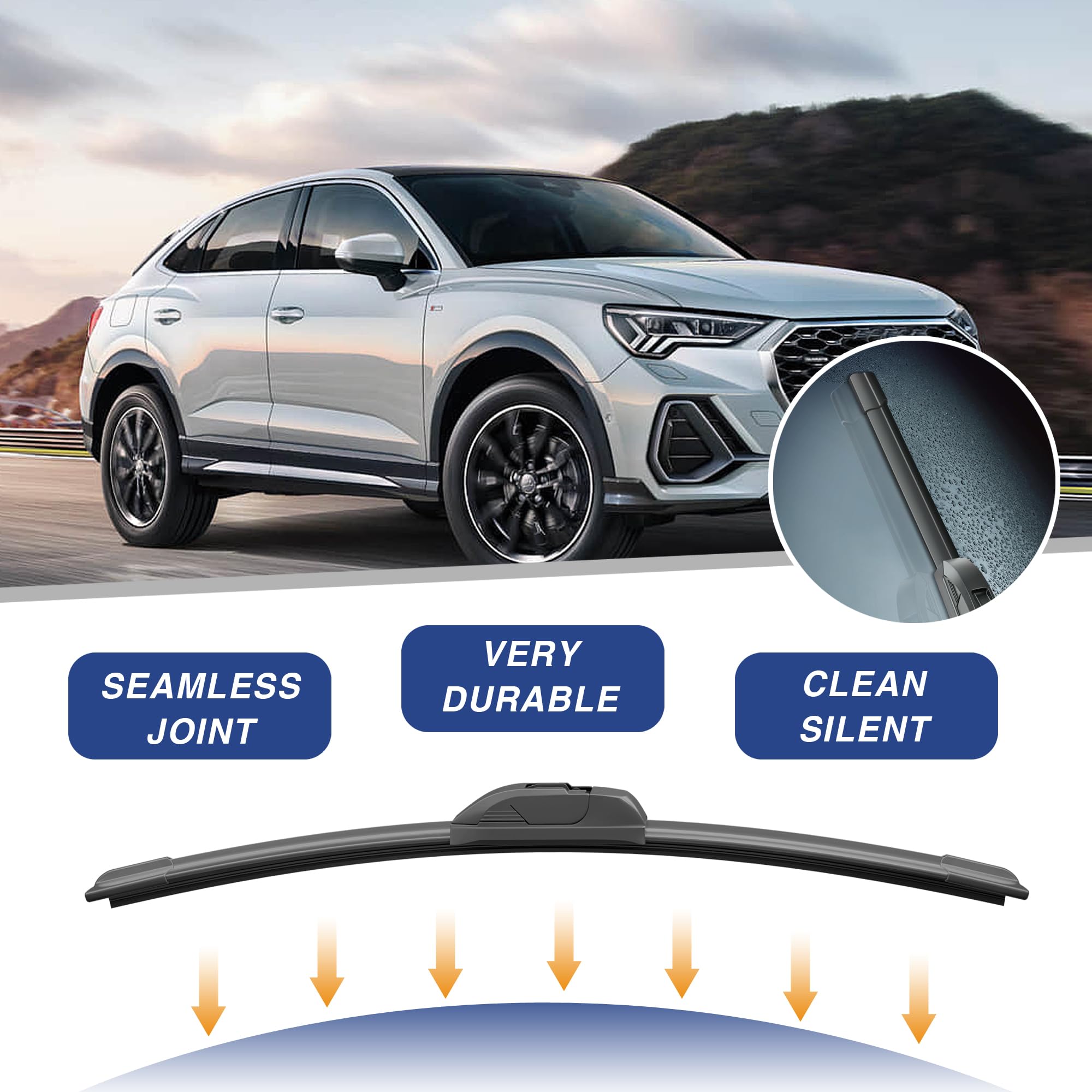 24''+22'' Silicone Windshield Wiper Blades Replacement For Dodge Avenger 2014-1995 Honda Ridgeline 2008-2006 Flex 2019-2009 Chry