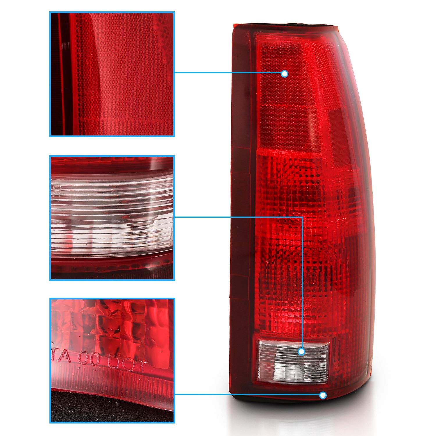 AmeriLite Halogen Tail Lights for 88-00 Chevy GMC C/K Silverado Sierra - OE Red Replacement, Includes Bulb Connector Plate, Driver & Passenger Side