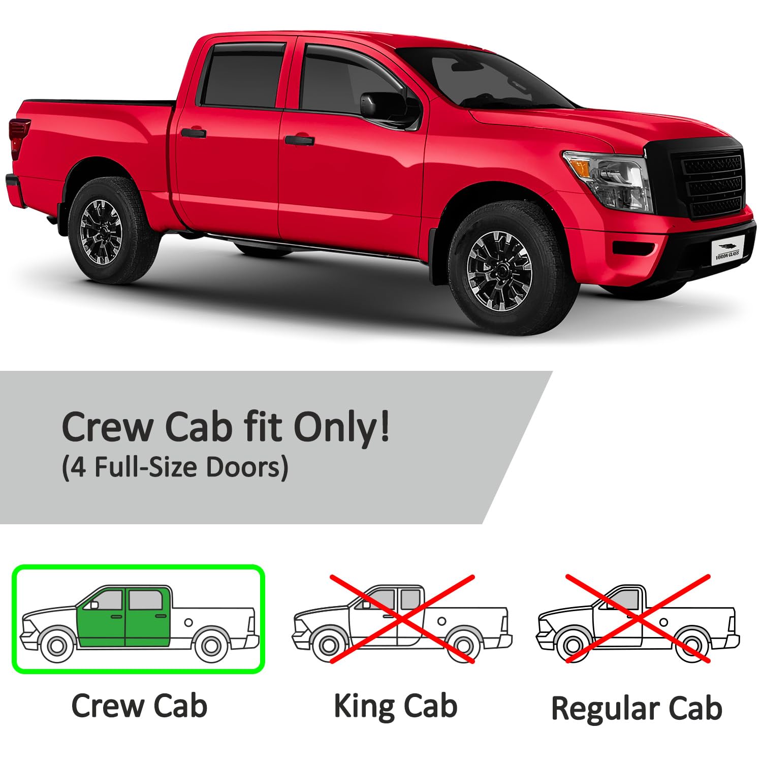 Voron Glass in-Channel Extra Durable Rain Guards for Nissan Titan 2017-2025 Crew Cab, Window Deflectors, Vent Window Visors, 4 P
