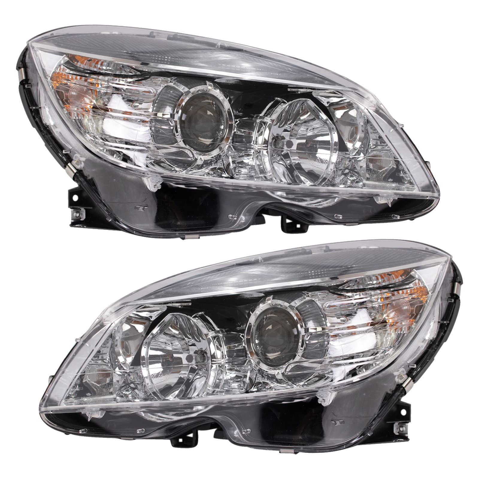 TRQ Headlight Assembly Set for 08-11 Mercedes-Benz C300 C350 & C63 AMG, Halogen Only, Model HLA88588