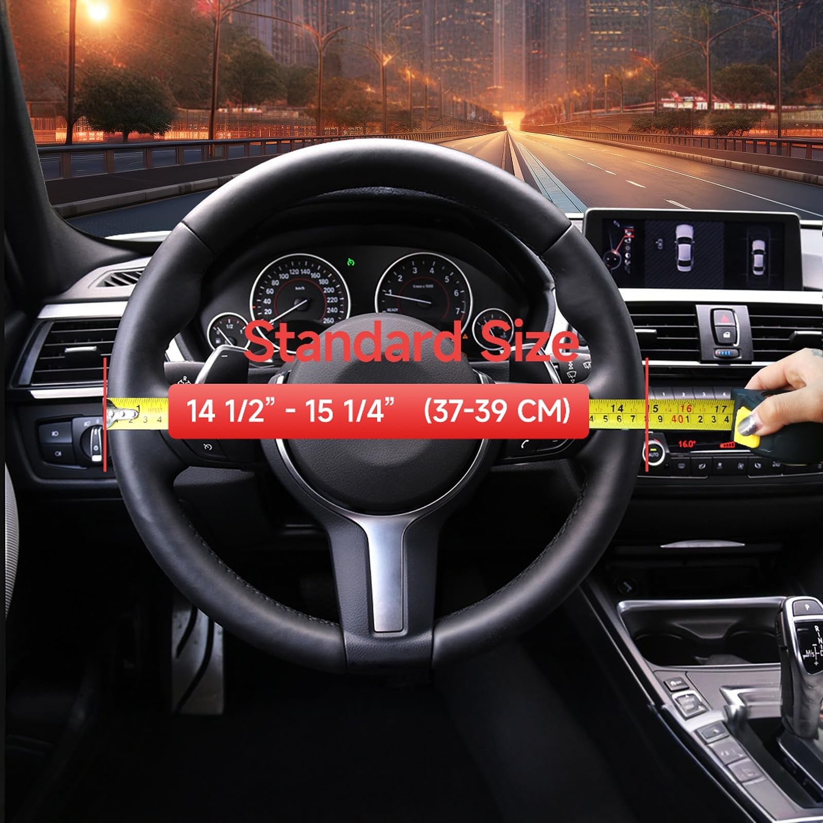 New Diamond Leather Steering Wheel Cover with Bling Crystal Rhinestone, Delicate and Anti-Slip Sparkly ,Adaptable to 14.5-15 inc