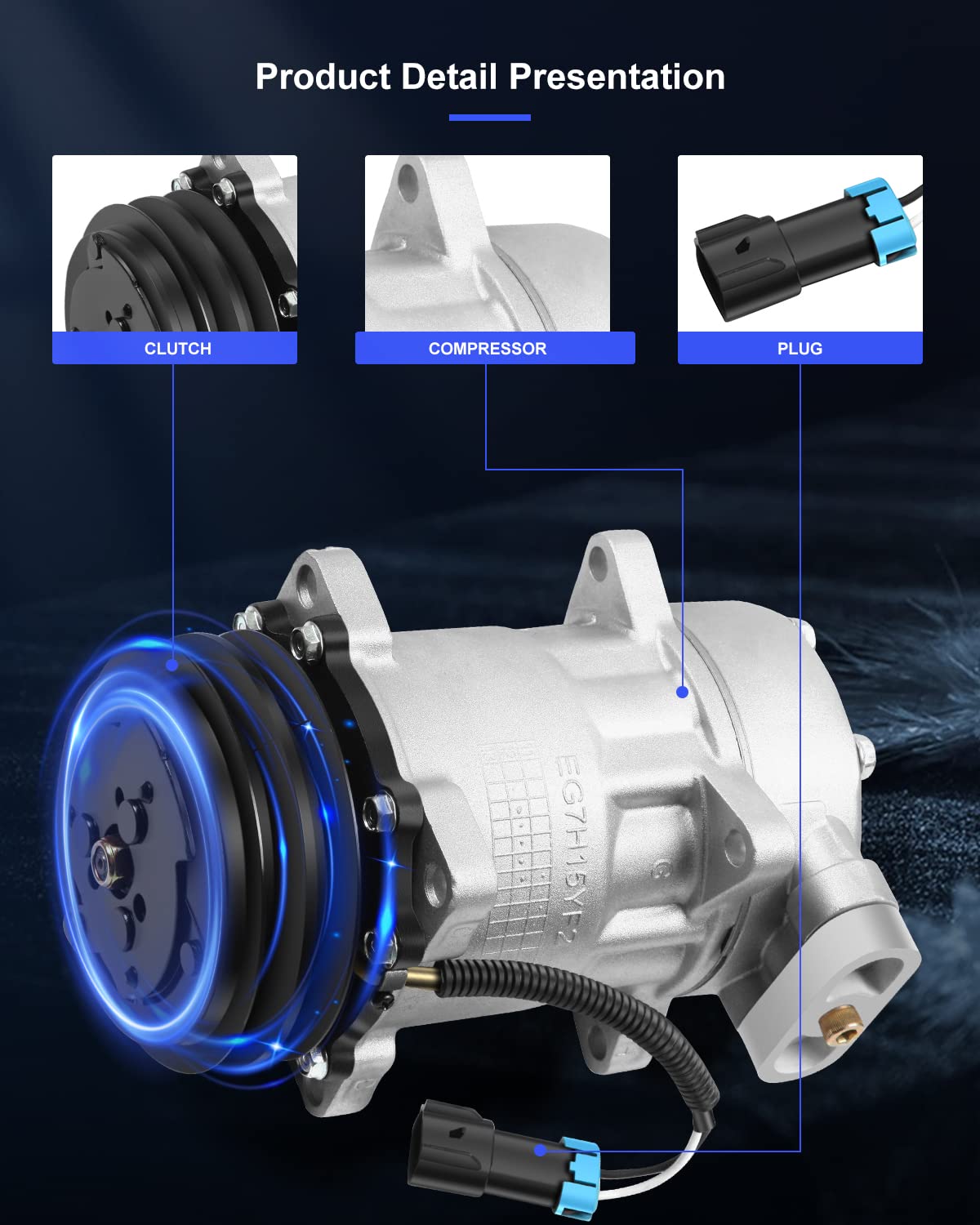 Eccpp Ac Compressor 1999-2002 Fit For Peterbilt 330 357 377 378 379 6.6L 7.2L 8.3L 10.0L 10.3L 10.5L 10.8L Sd7H15 Air Conditioni