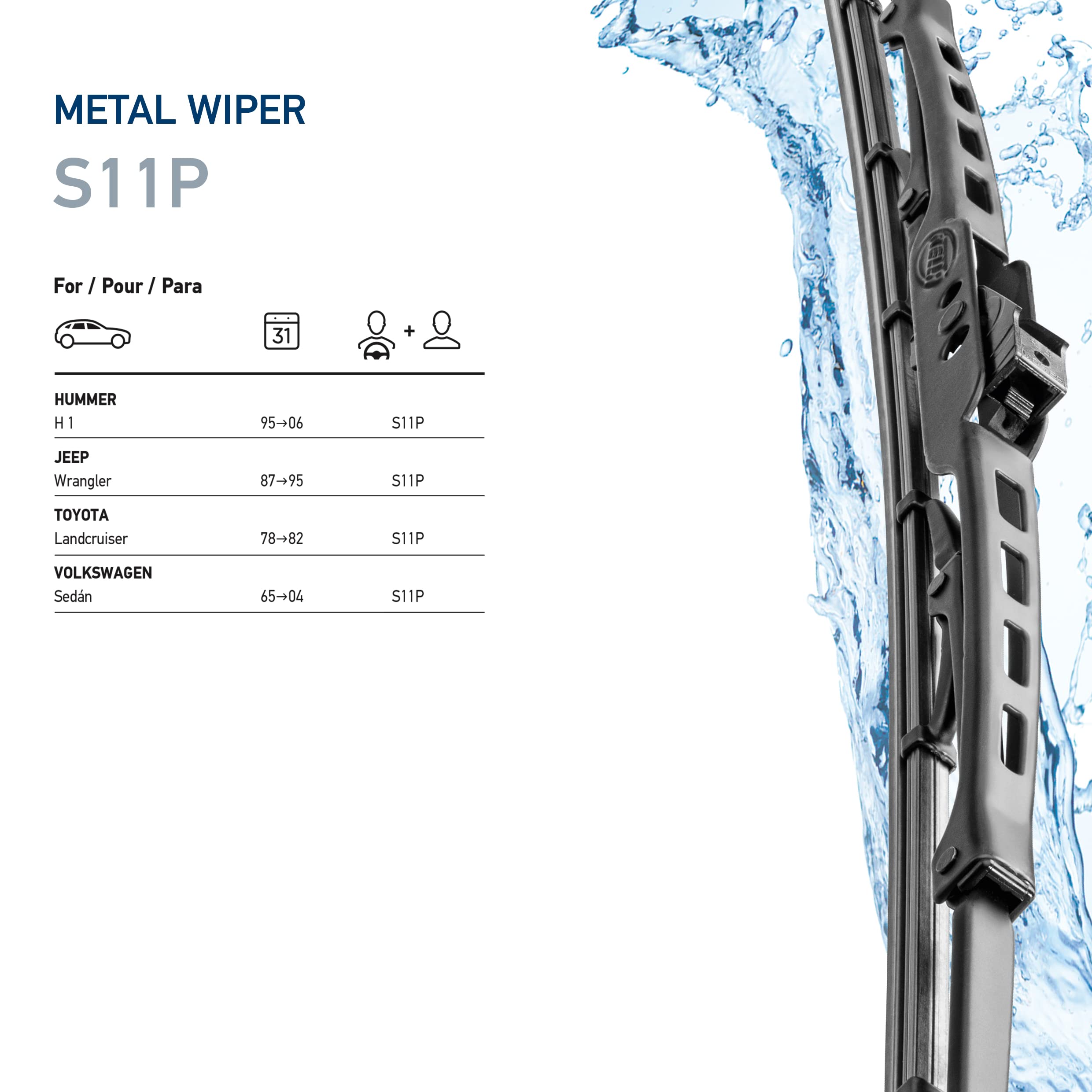 Hella Oe Quality 11 Inch All Seasons Streak-Free Rubber Standard Wiper Blade (2 Blades) Fit Select Hummer Jeep Toyota Volkswagen