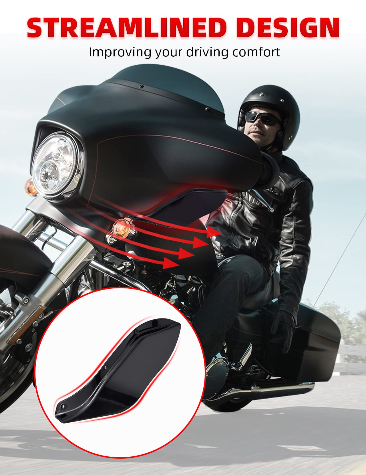 Amazicha Black Fairing Air Deflectors Side Wings Windshield Side Cover Shield Compatible for Harley Davidson Street Glide Electr