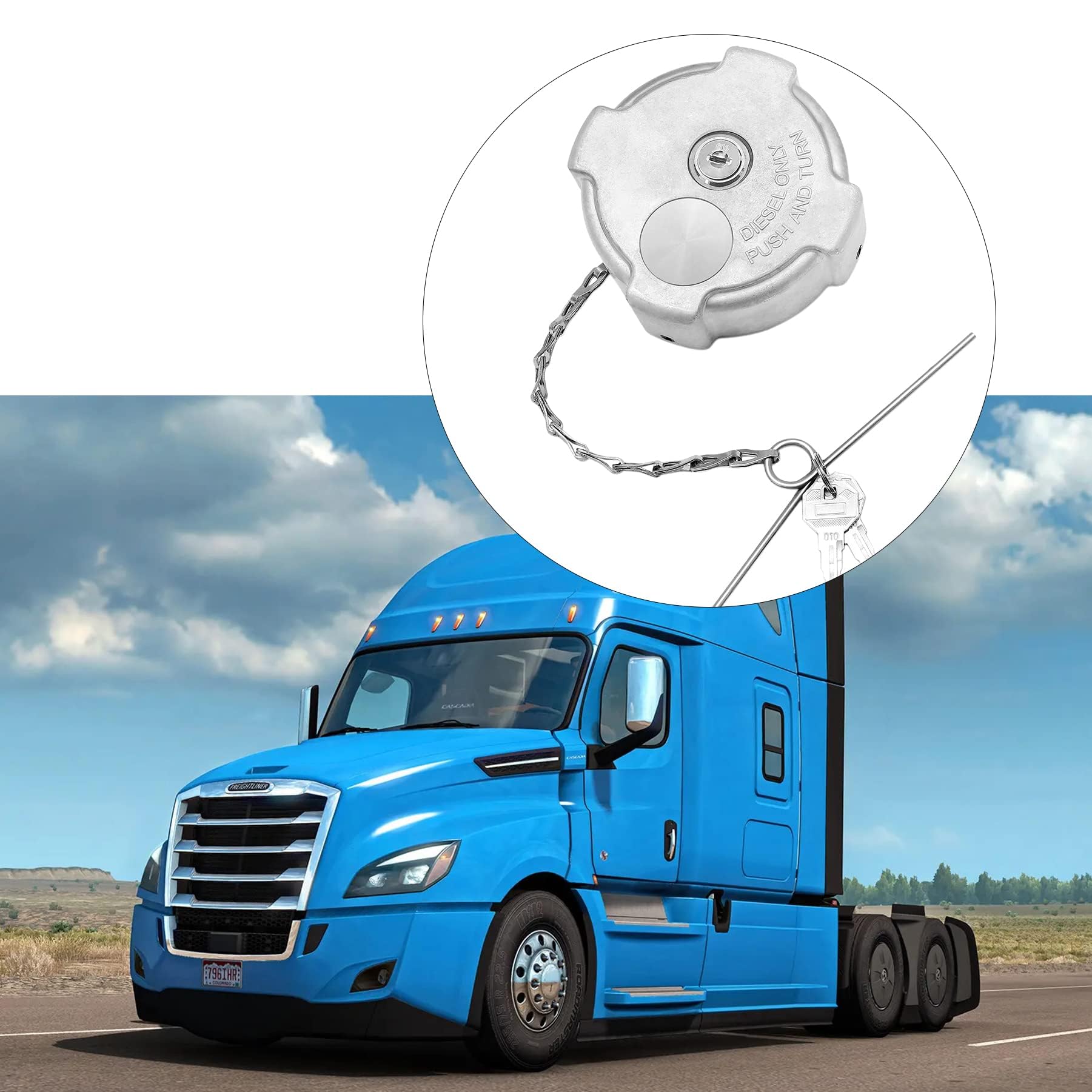 Gledewen Locking Fuel Cap, Compatible with 1996-2018 Freightliner Cascadia Columbia Century Coronado, 1/4 Turn Lock Gas Cap, 3In