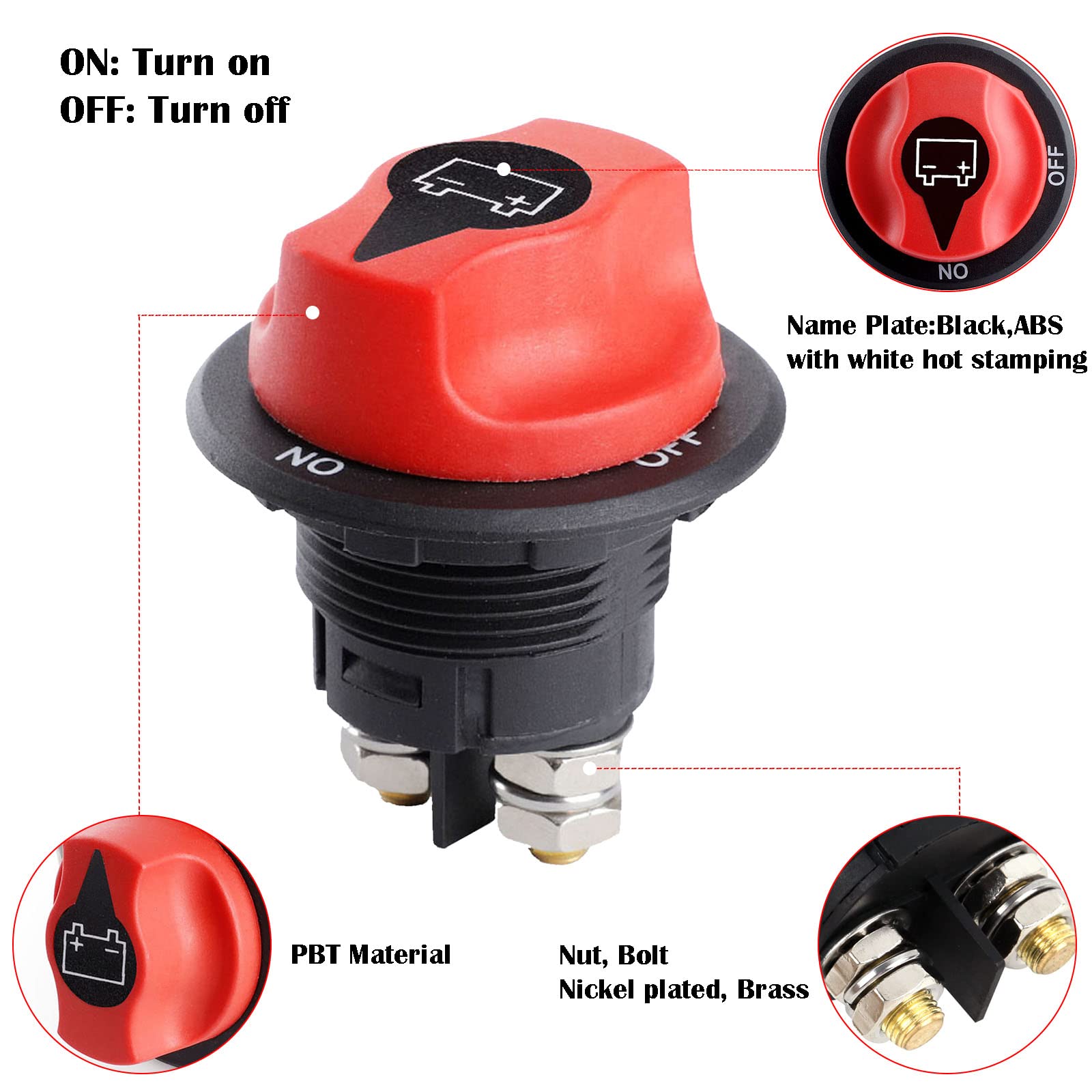 Battery Disconnect Switch 12-48 V Battery Master Cut Shut Off Isolator Switch Max. 32V DC 100A Cont 150A INT ON-Off Power Batter