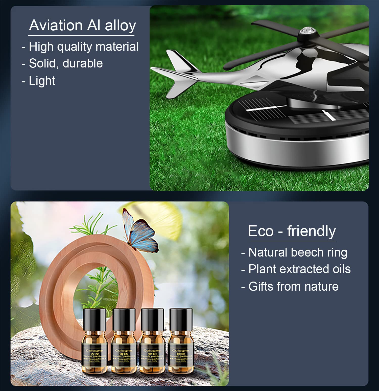 Niceada Car Air Freshener, Helicopter Solar Energy Rotating Aromatherapy Aviation Al Alloy Diffuser, Interior Decoration Accesso
