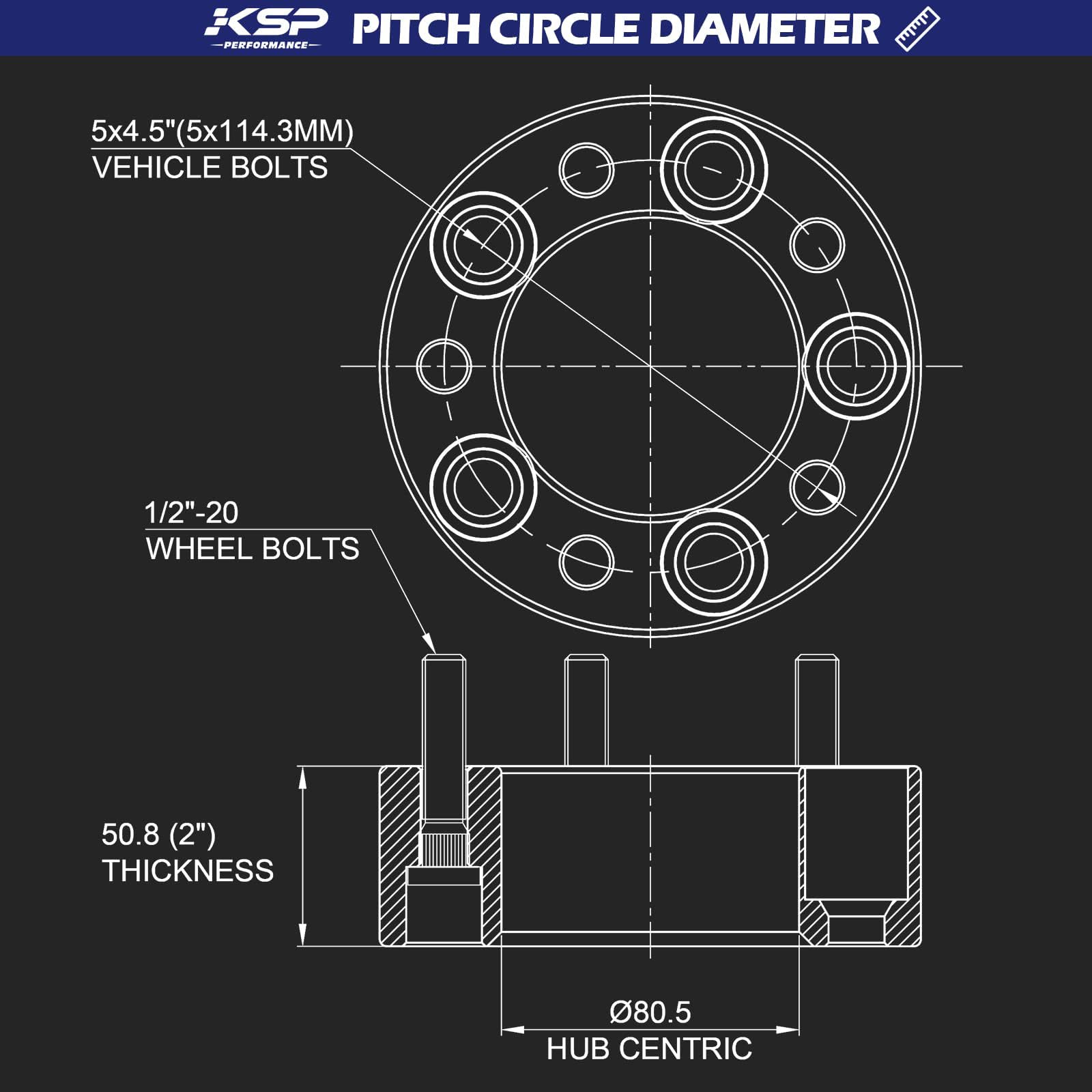 Ksp 2Inch Wheel Spacers 5X4.5 For Explorer Mustang Ranger, 50Mm Thick 5X114.3Mm Spacer With 1/2''-20 Thread Compatible With Chro