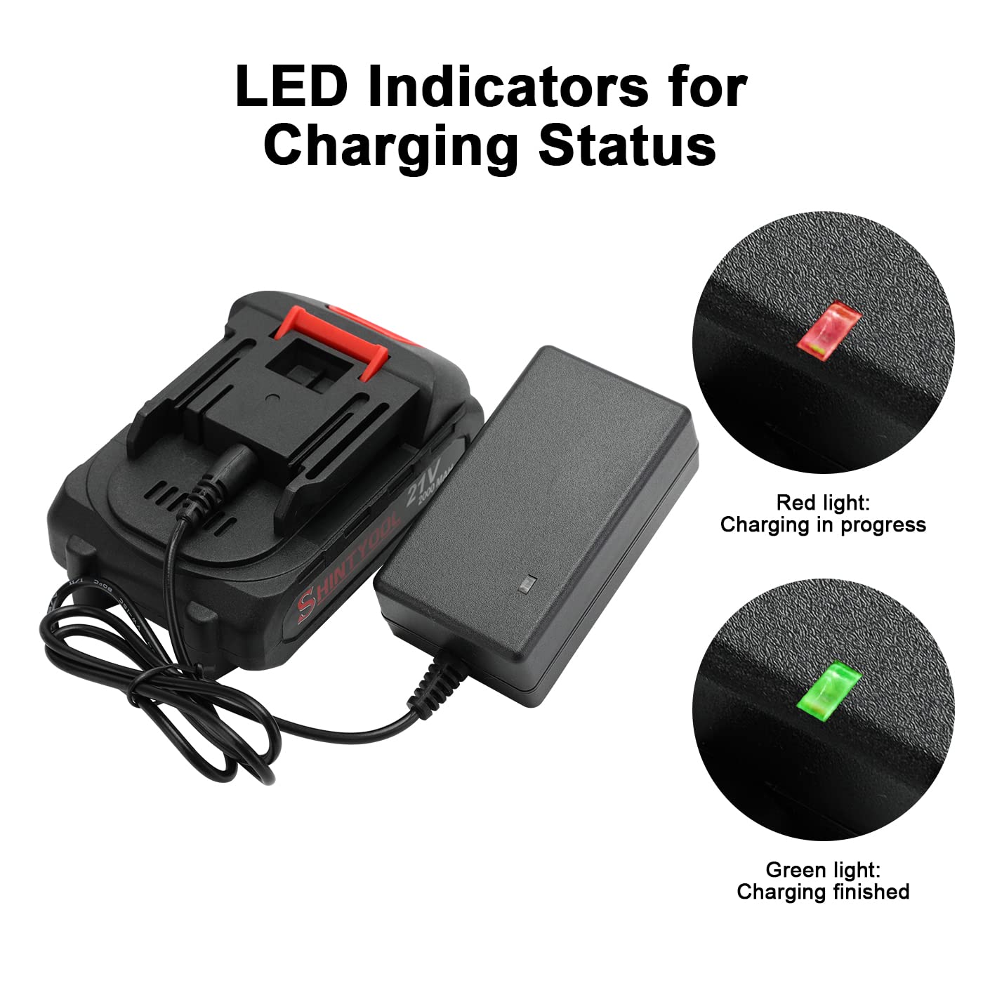 SHINTYOOL 21V Lithium Battery - 2.0 Ah with Charger Adapter, LED Indicator, Compatible with Leaf Blower & Cordless Tiller
