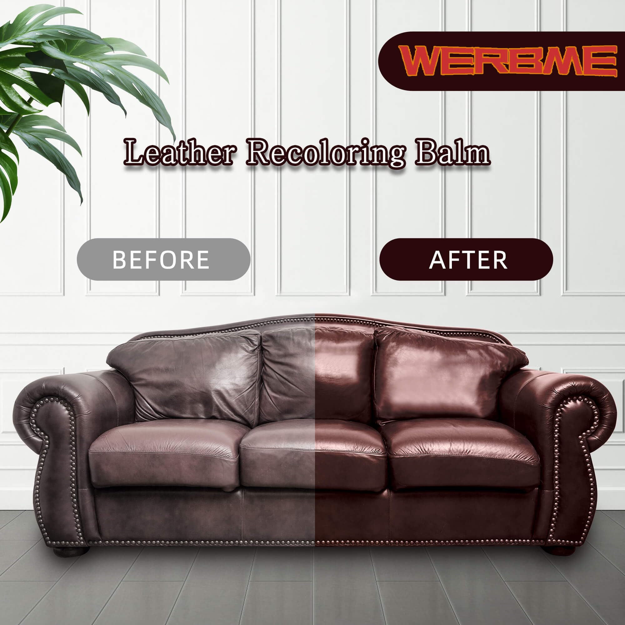 WERBME Leather Recoloring Balm - 10OZ Color Restorer for Couches, Car Seats, Shoes - White, Model LRB04