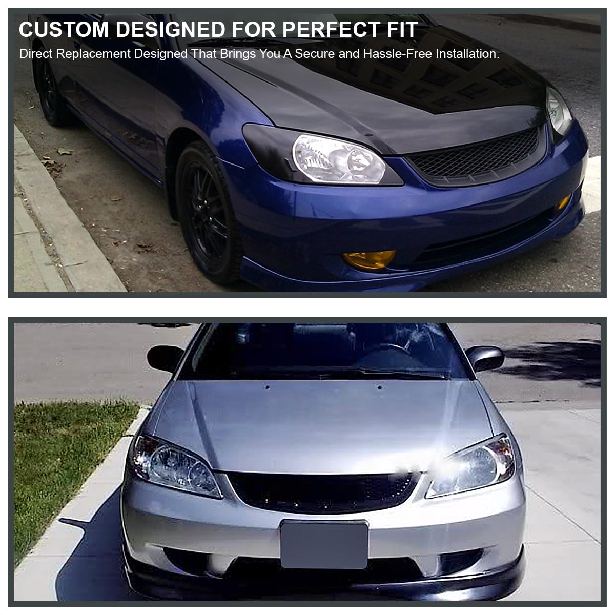 SPEC-D TUNING Matte Black Mesh Bumper Hood Grille for 2004-2005 Honda Civic Coupe/Sedan - Model HG-CV04TRBB-RS