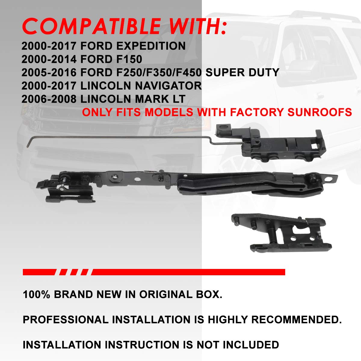 Auto Dynasty Sunroof Track Repair Kit for Ford F-150 F-250 F-350 F-450 Expedition, ABS Plastic/Steel, Black, 2000-2017