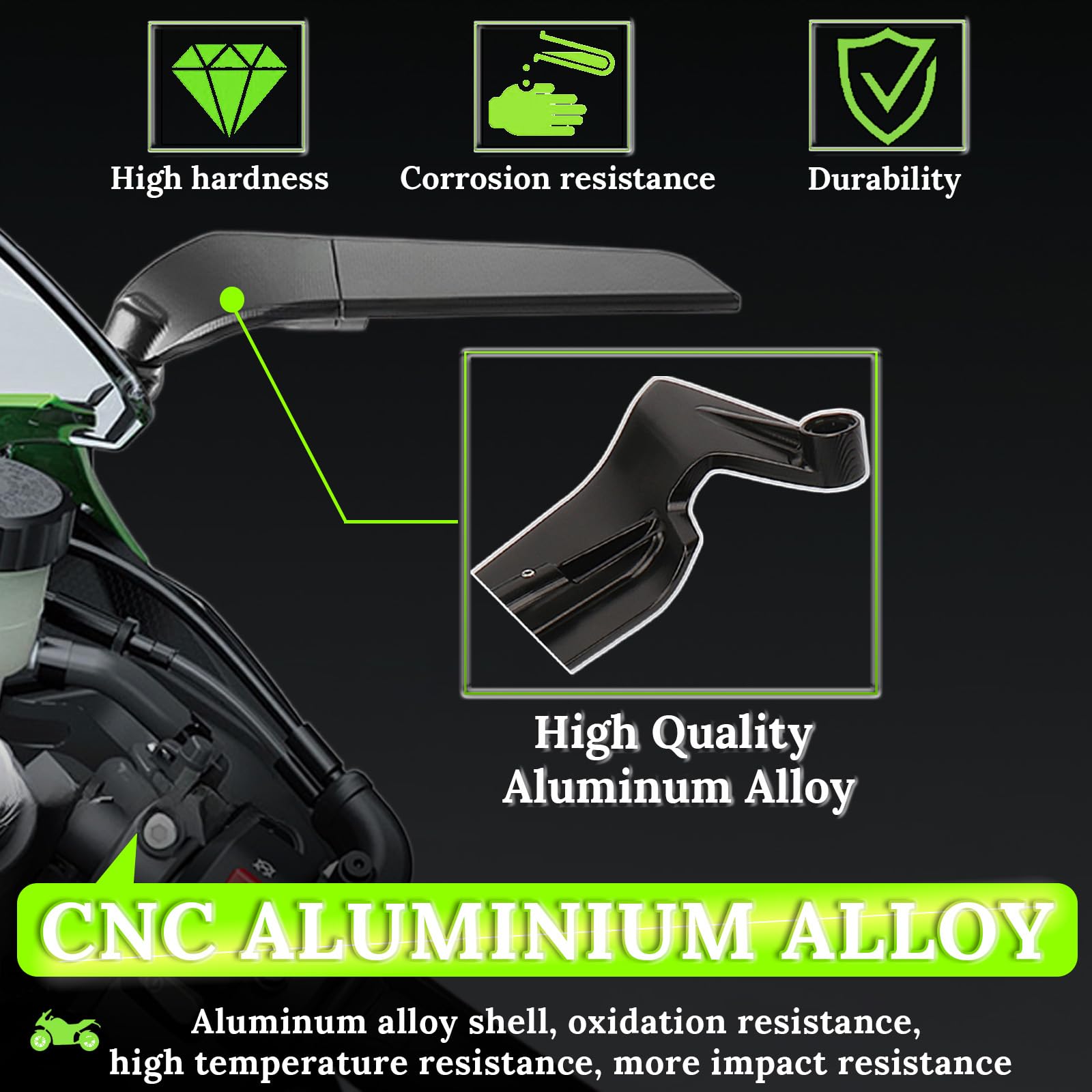 CABORIALLAN Motorcycle Rear View Mirrors, Adjustable 360 Rotating Stealth Wind Wing Side Mirrors Compatible with Kawasaki Z400 Z