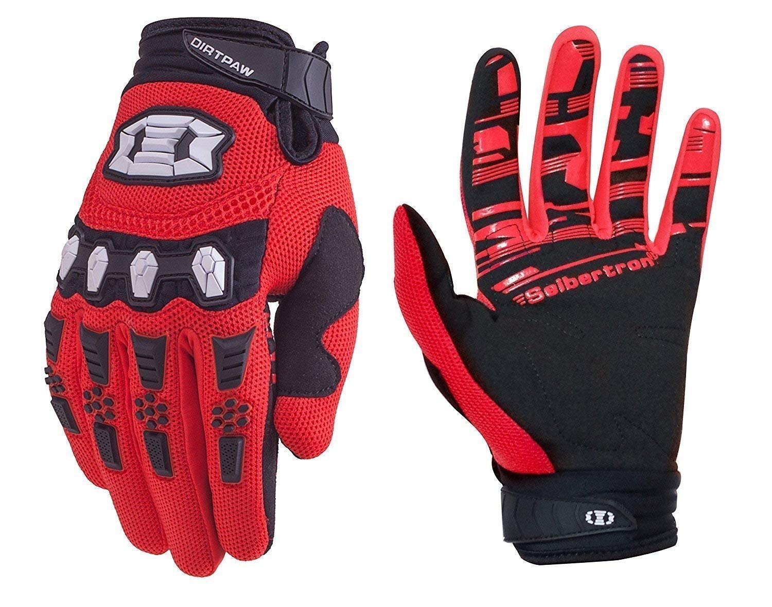 Seibertron Youth MX ATV MTB Racing Gloves - Full Finger Touchscreen, Size M, Red