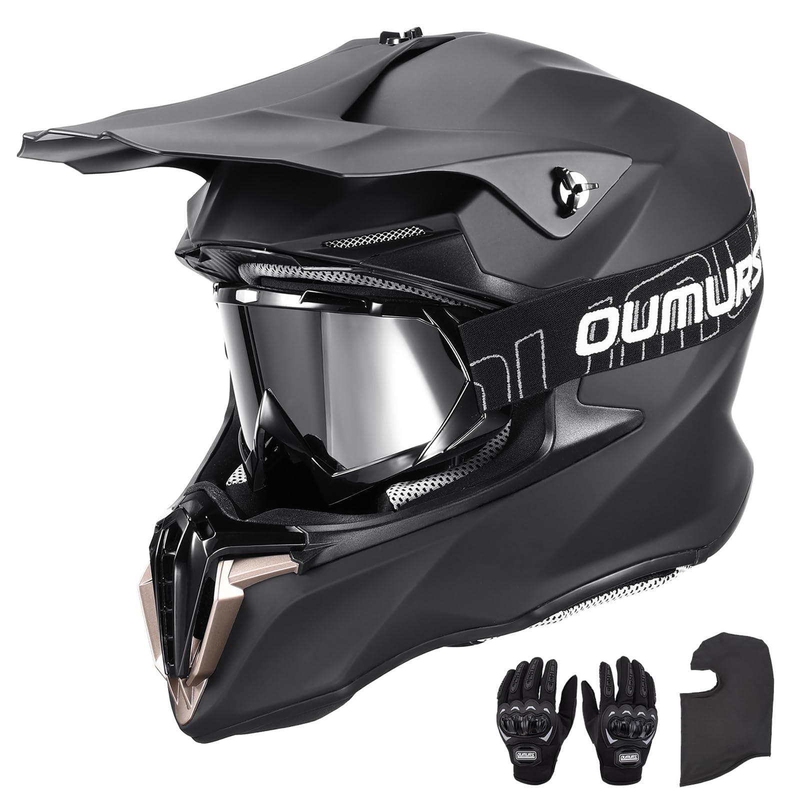 Oumurs Adult Atv Dirt Bike Helmet With Gloves & Mask Adjustable Sun Visor Motorcycle Adult Helmet Off-Road Motocross Downhill Mx