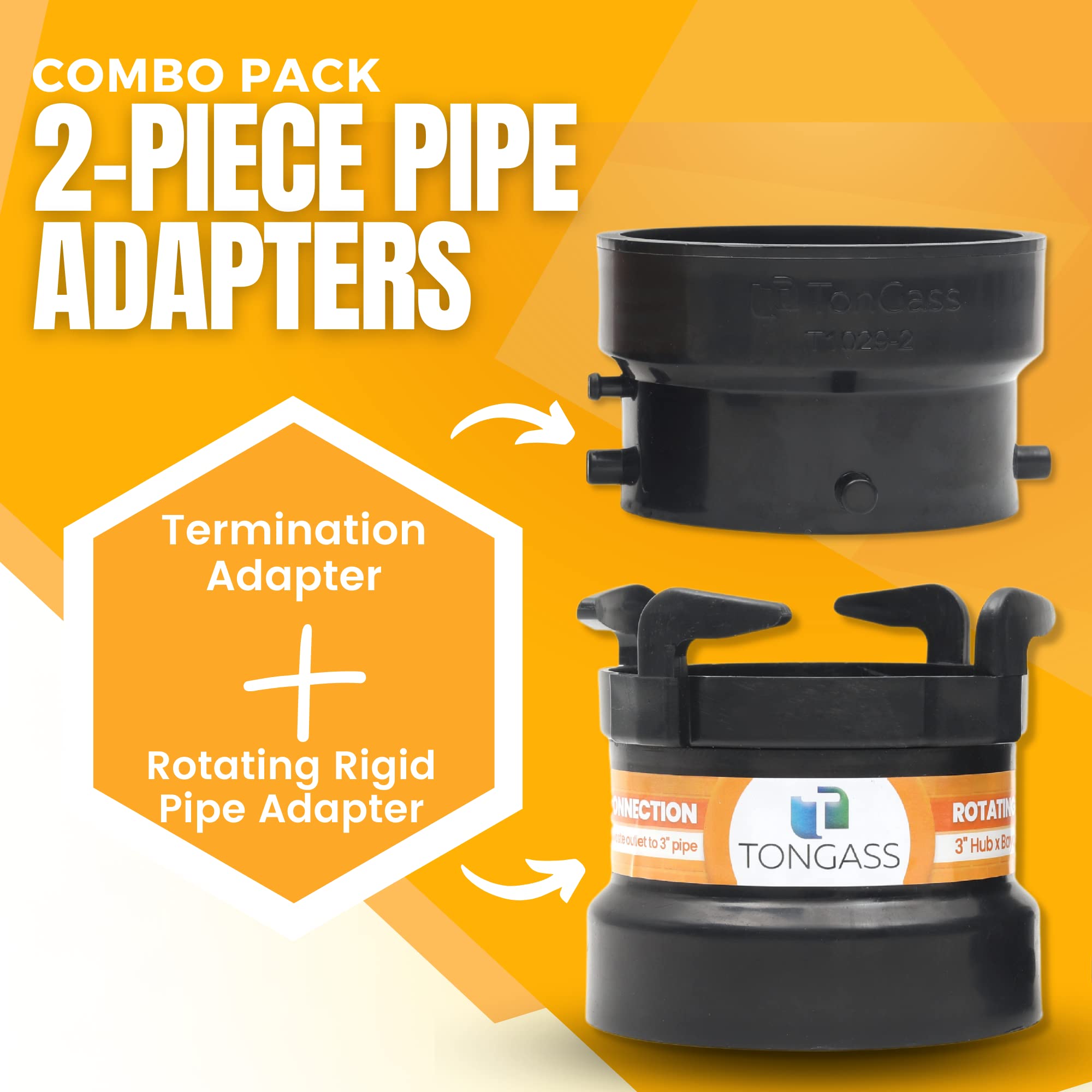 2 X Combo Pack Rv Sewer Hose Fitting Adapter - Pvc Connection & Termination Adapter - 3'' Hub X Bayonet Hooks
