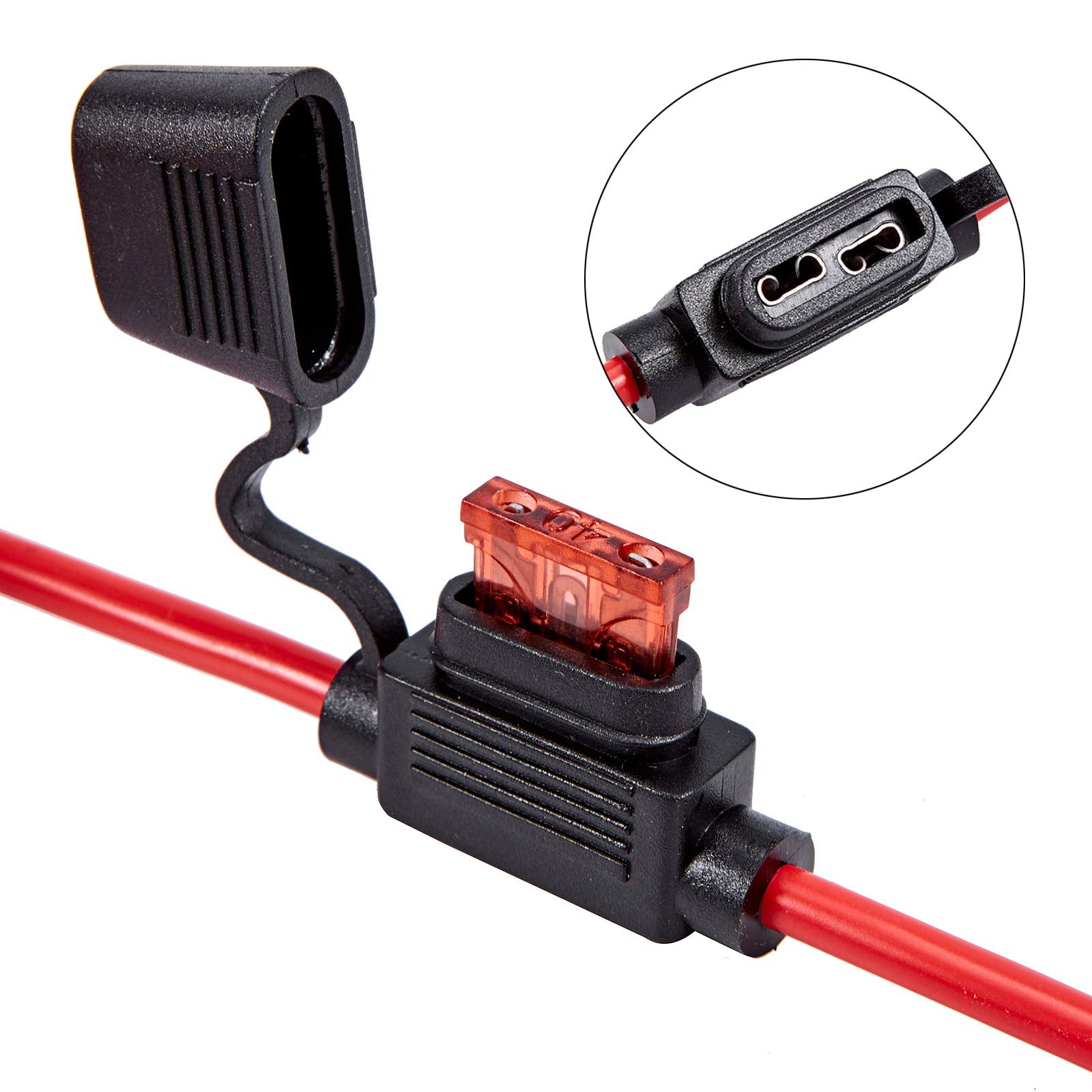 Febrytold 10 Gauge Inline Fuse Holder - 2 Pack Fuse Holder Waterproof Pigtail Fuse Relay With 2 Pack 30Amp Blade Fuse & 2 Pack 4