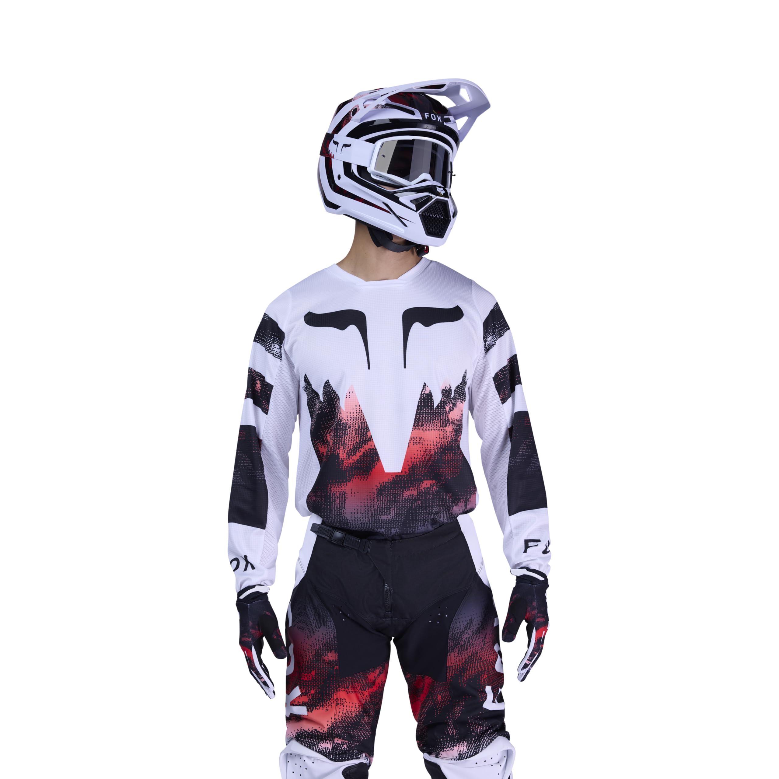 Fox Racing Mens 180 Kairos Motocross Dirt Bike Jersey, White/Fluorescent Red, Medium