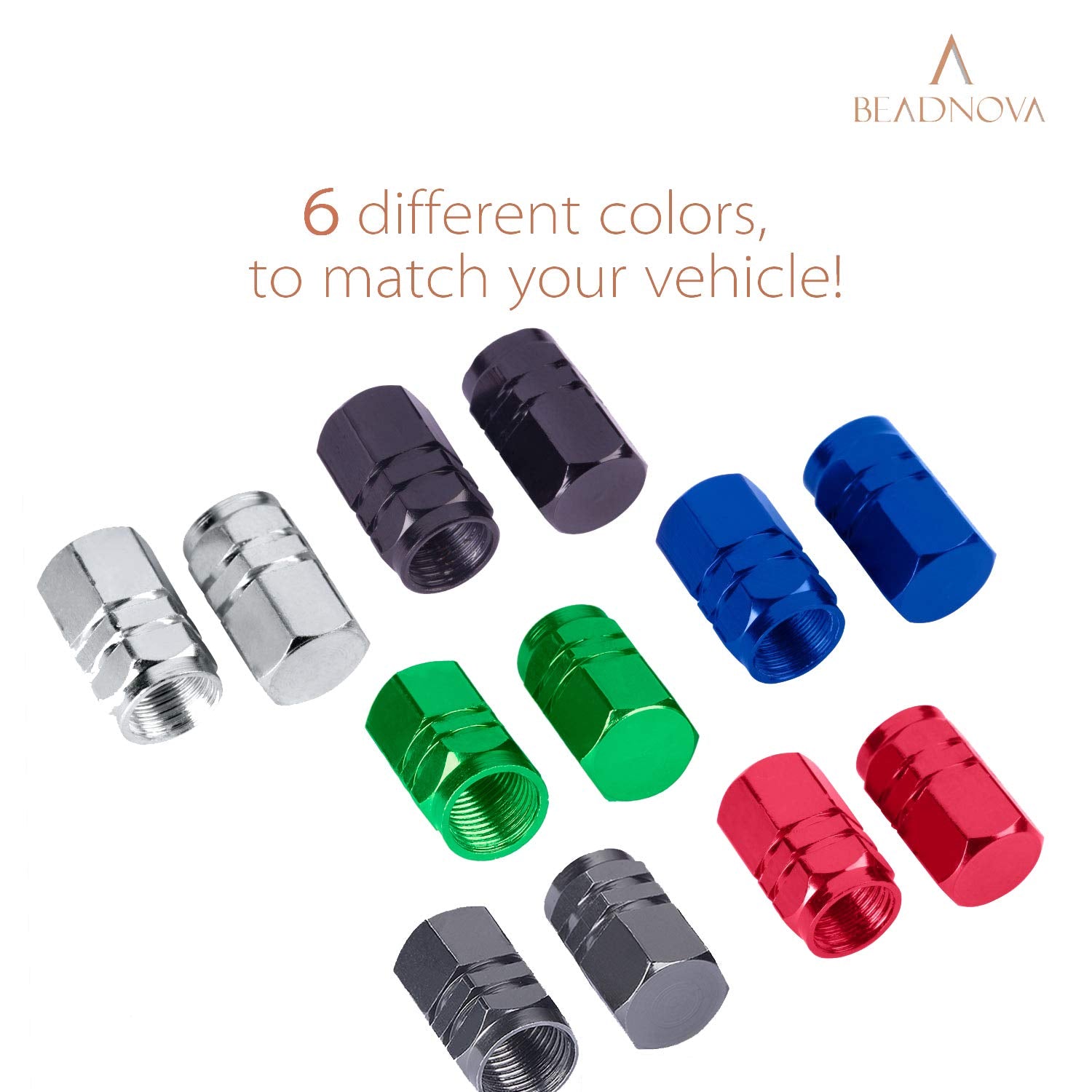 Beadnova Valve Stem Caps Aluminum Chrome Caps For Tires Valve Caps (12Pcs Pack,Gun Gray)