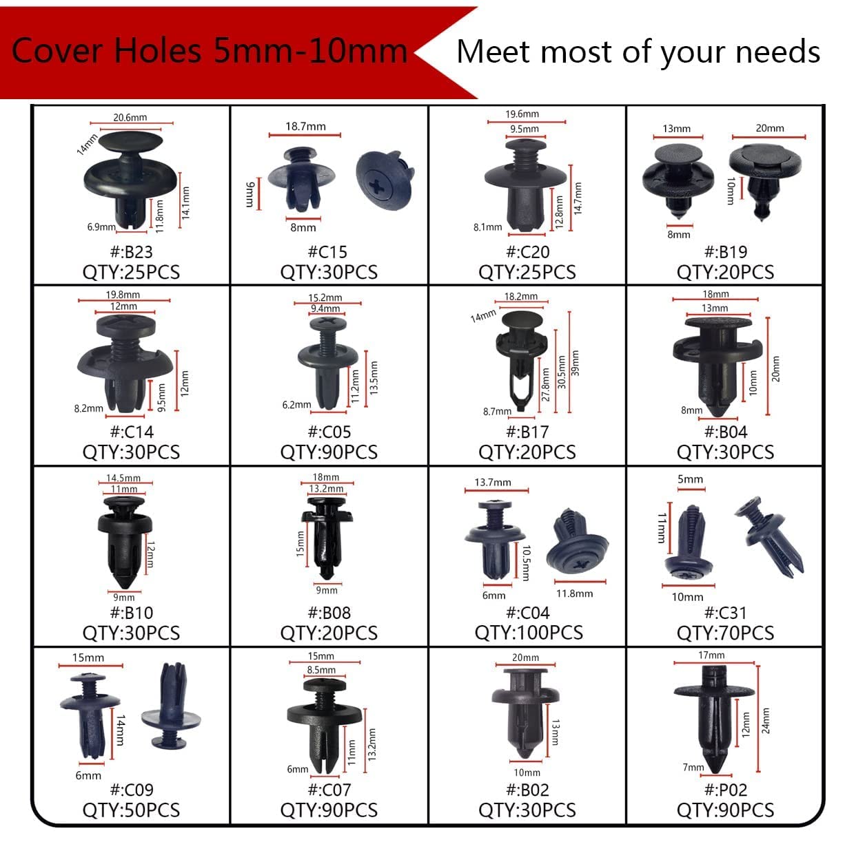Car Push Retainer Clips 750pcs with 16Most Popular Push Pins for Automotive Parts Sizes Auto Push Pin Screw Clips with Blue Fast
