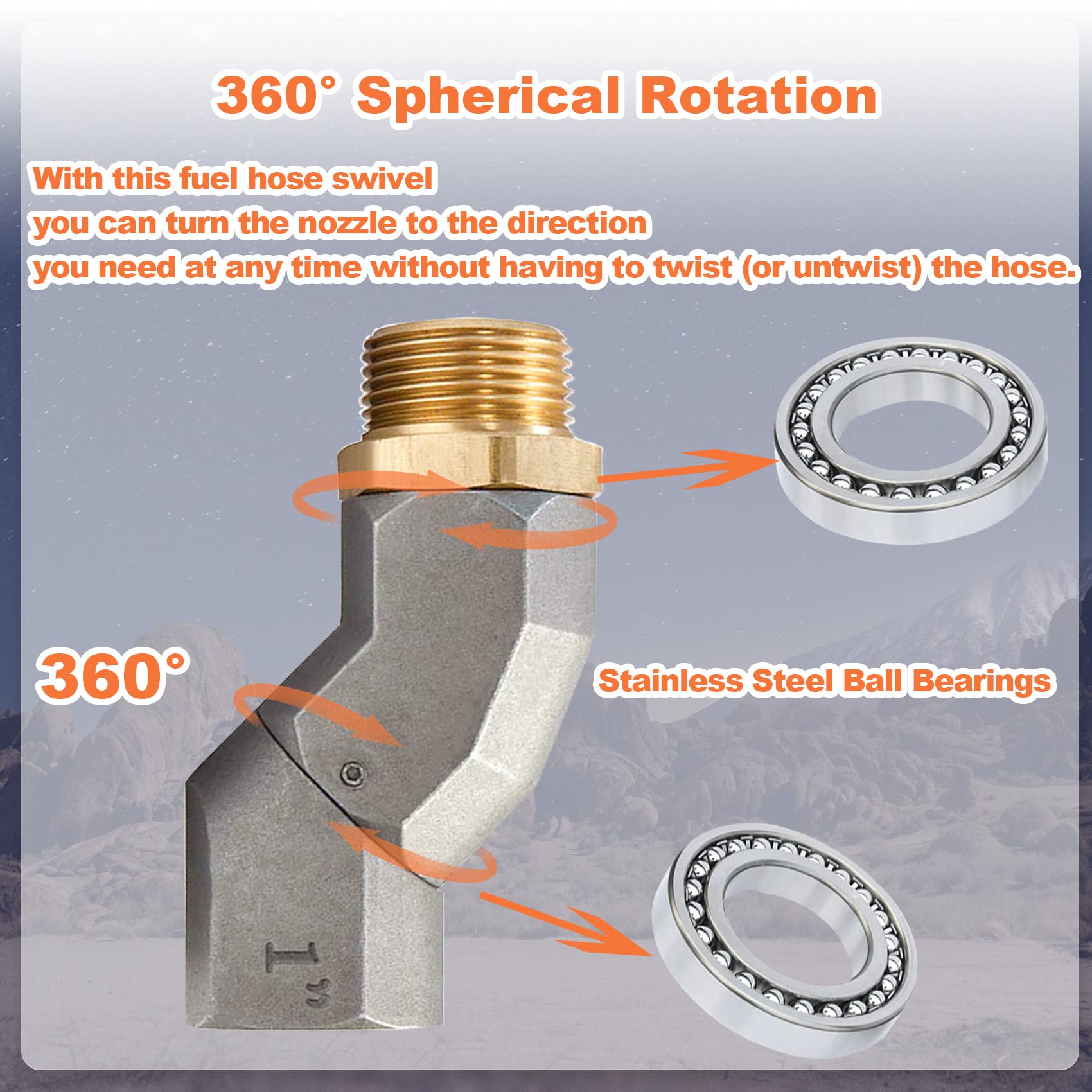(1 Npt, 2Pcs) Fuel Hose Swivel 360 Rotating Connector For Fuel Transfer Pump Fuel Nozzle Multi Plane Fuel Plane Swivel