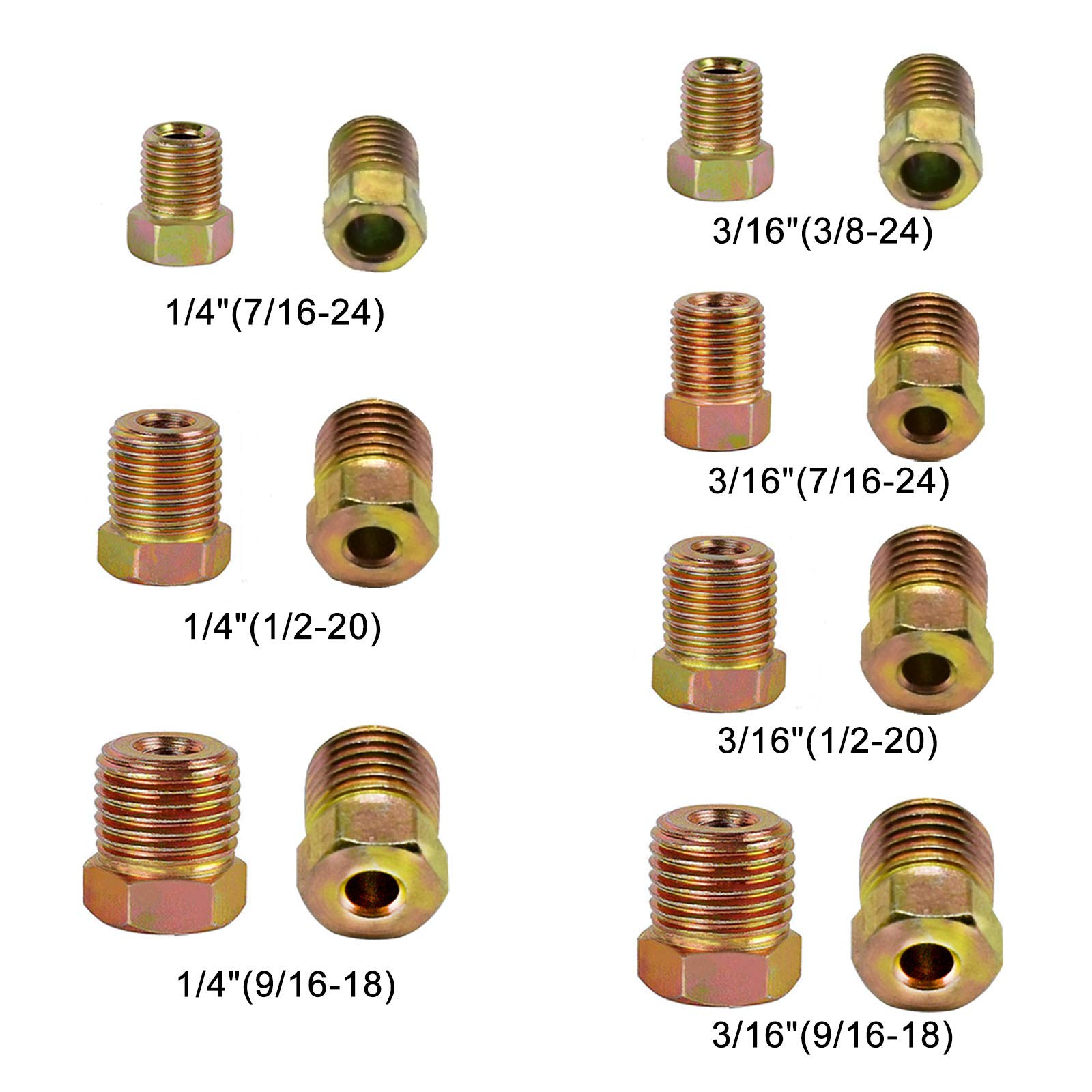 Muhize Brake Line Fitting Kit - 35 Pcs Brake Line Nuts Assortment For Inverted Flares On 3/16'' (19 Fittings) And 1/4'' (16 Fitt
