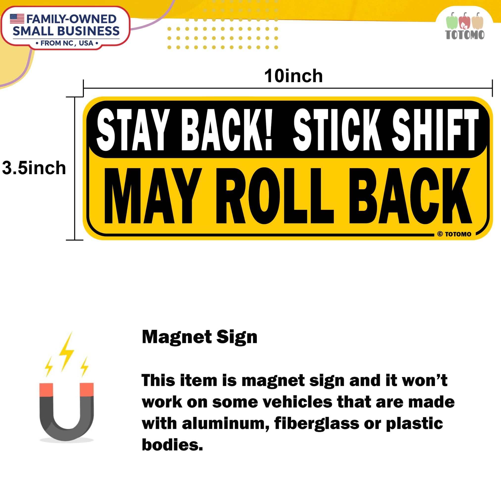 Totomo Learning To Drive Stick Shift Stay Back May Roll Back Car Magnet - Reflective Bumper Magnet Sticker For New Manual Transm