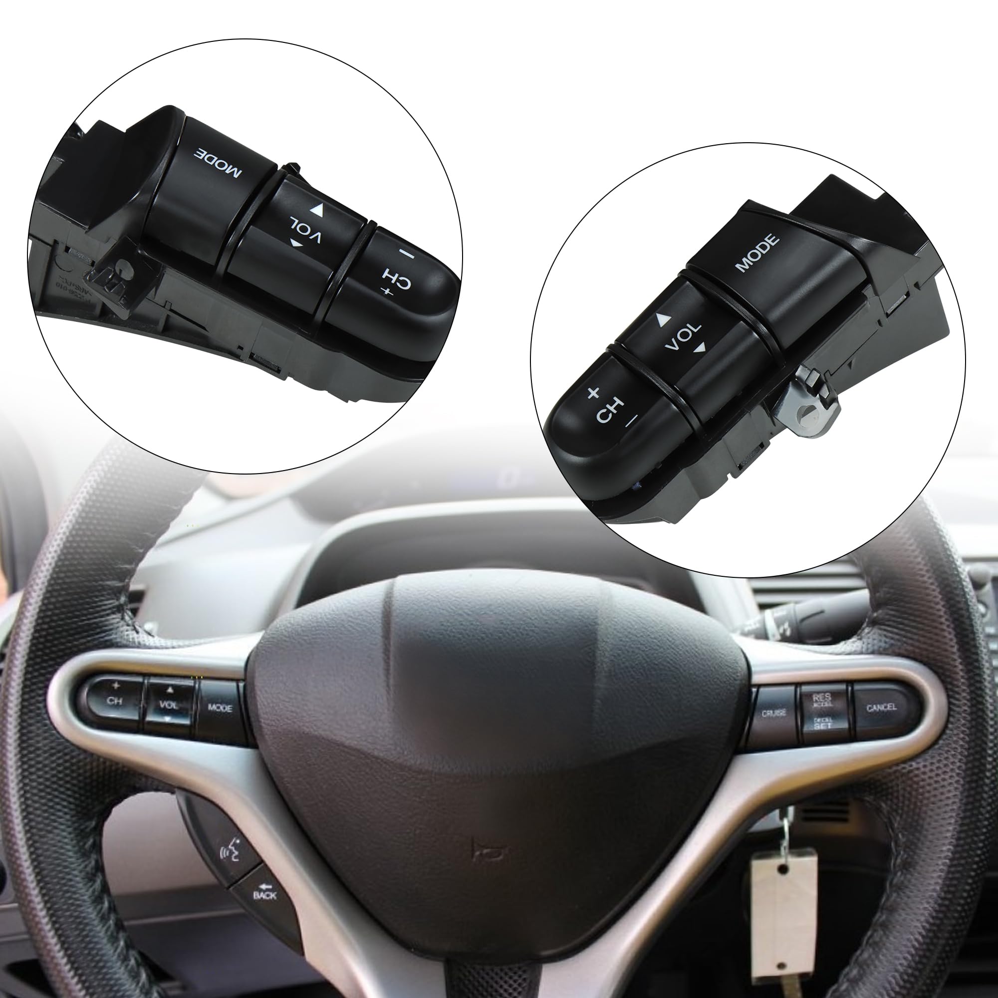 Husuku Steering Wheel Mounted Cruise Control Switch Buttons Kit Replacement Fit For 2006 2007 2008 Honda Civic Replace 36770-Sva