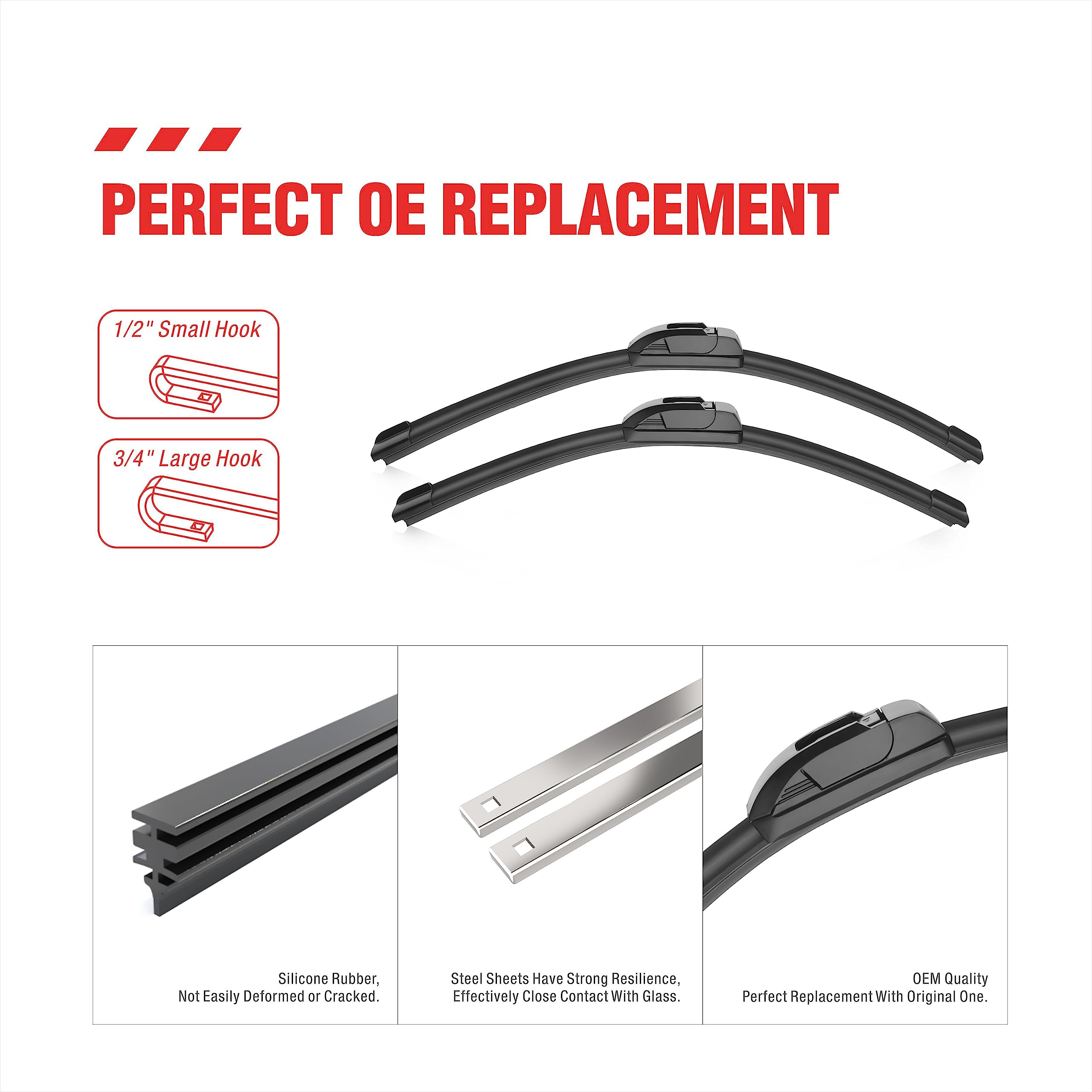 Berg Regen 22''+21'' Silicone Windshield Wiper Blades Replacement For Toyota Tacoma 14-05 Pilot 14-09/ Jeep Grand Cherokee 20-11
