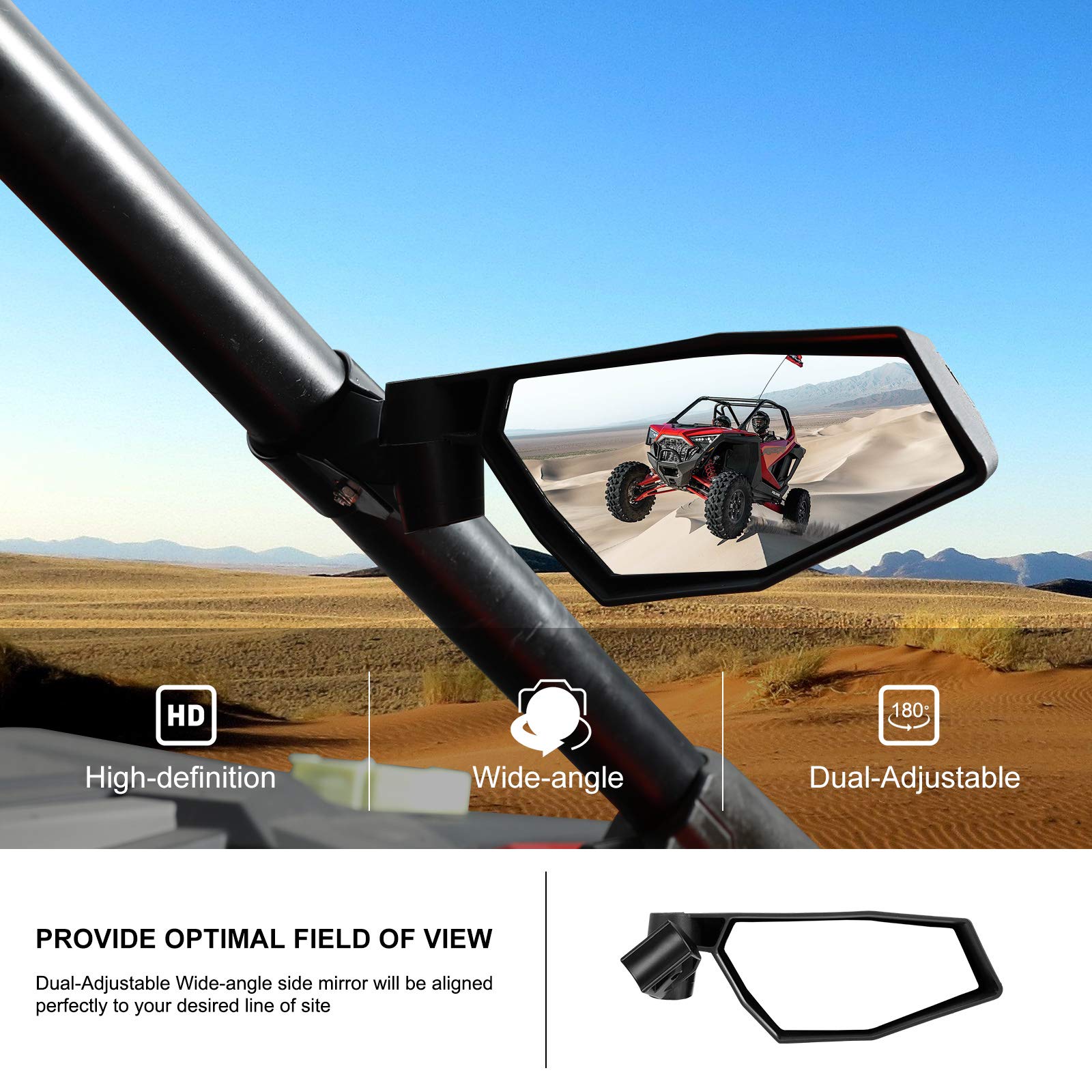 KIWI MASTER Rear View Mirror Compatible with 2024 Polaris RZR XP 1000, 2020-2024 RZR Pro XP, Pro R, Turbo R, RZR Trail/S Accesso